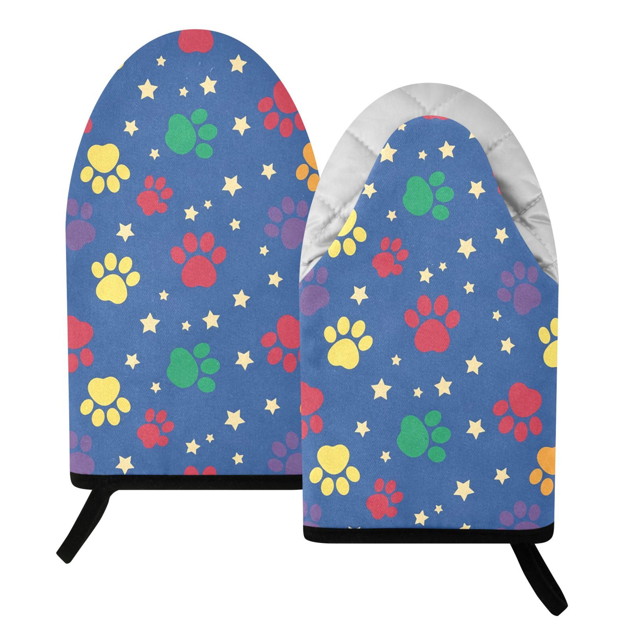 Kutsu Dog Paw Star Oven Mitts for Kitchen, Heat Resistant Cotton Oven Gloves for BBQ Baking Cooking, Breathable Kitchen Essentials, 2 pcs