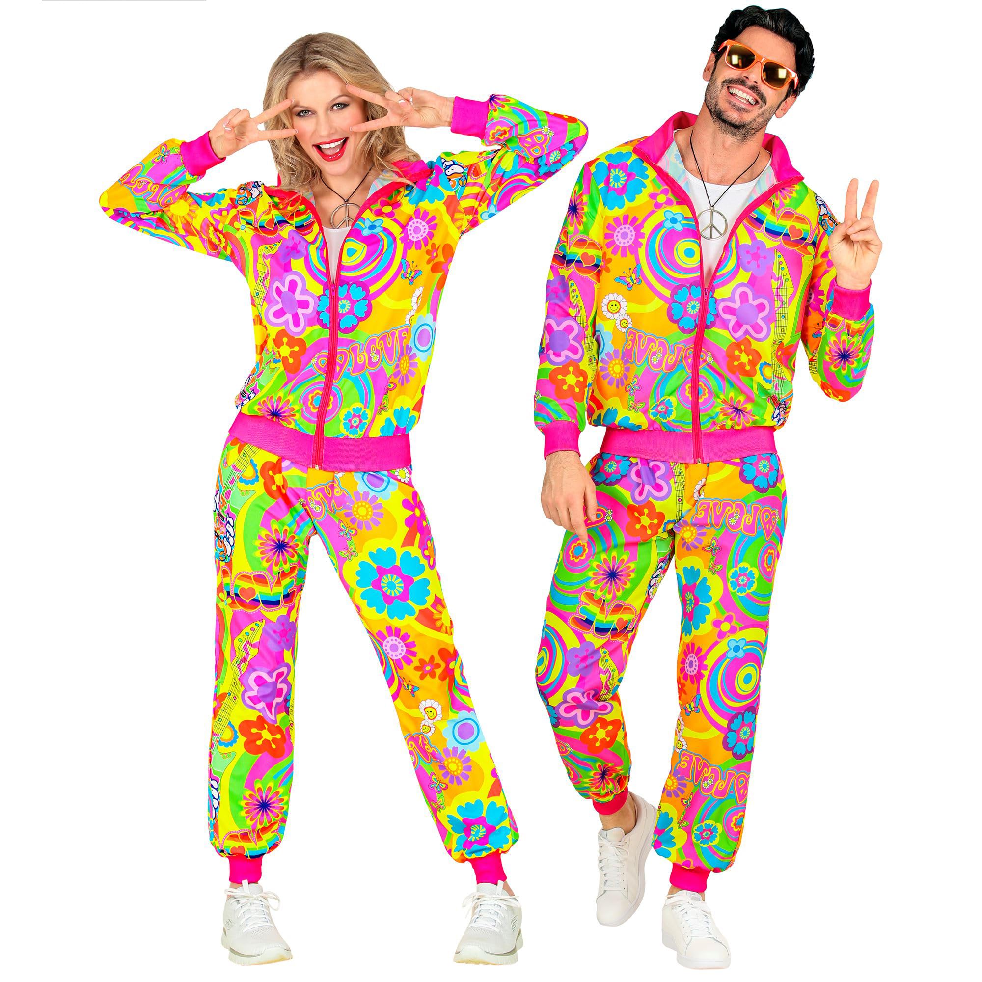 WIDMANN 45090 - Adult Costume Tracksuit, Hippie Groovy Love Party, Multicoloured, XXL