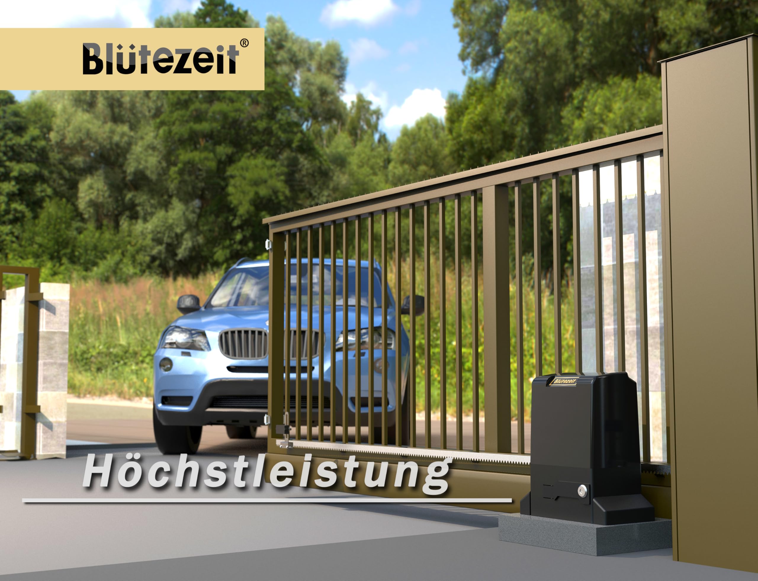 Blütezeit WLAN Schiebetorantrieb 1800kg – Smart App Steuerung, 750W Automatischer Zahnstangen-Antrieb, 2 Fernbedienungen & Lichtschranke, Komplett-Set für Einfahrtstore bis 12m