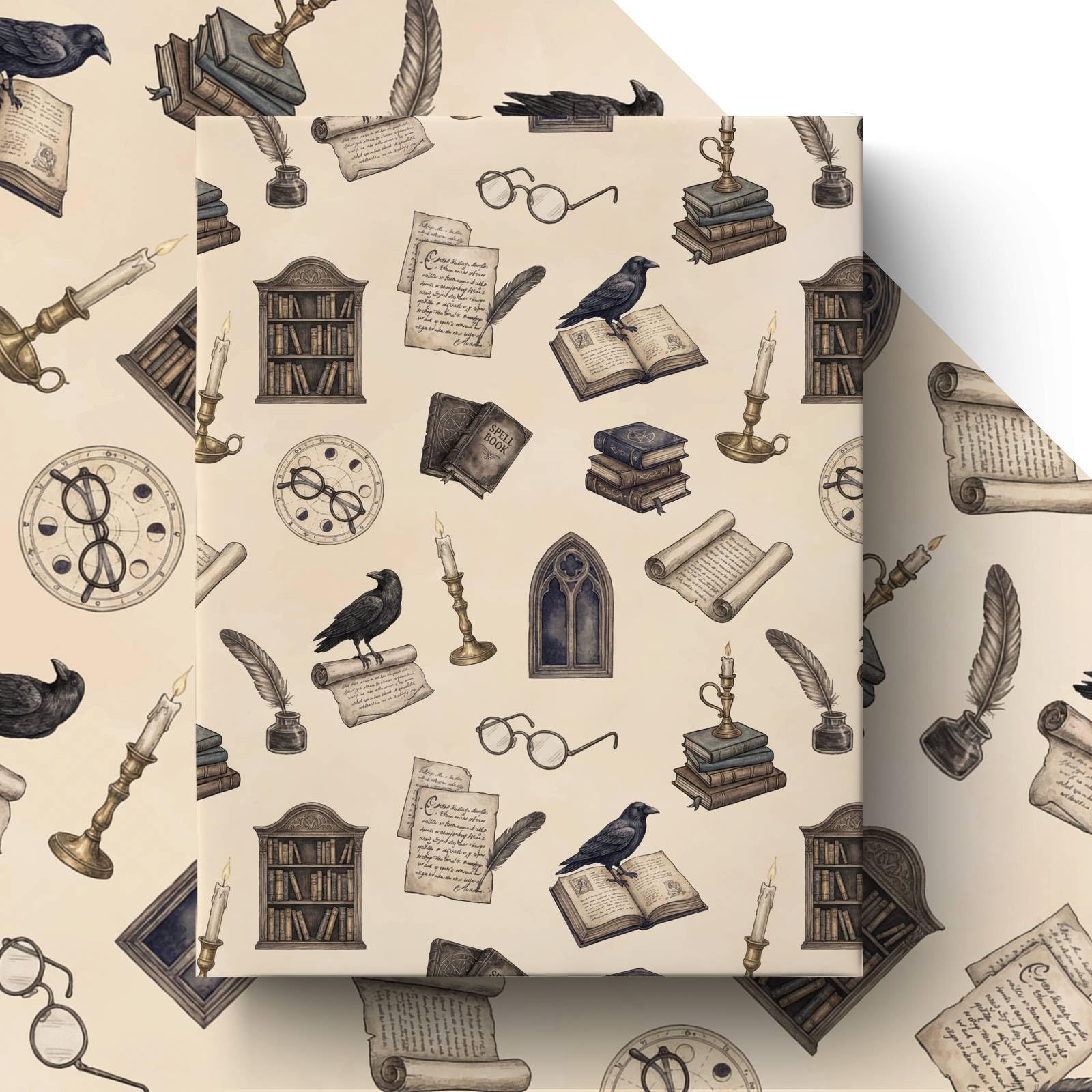 Vintage Library Wrapping Paper, Gothic Academia Gift Wrap for Book Lovers