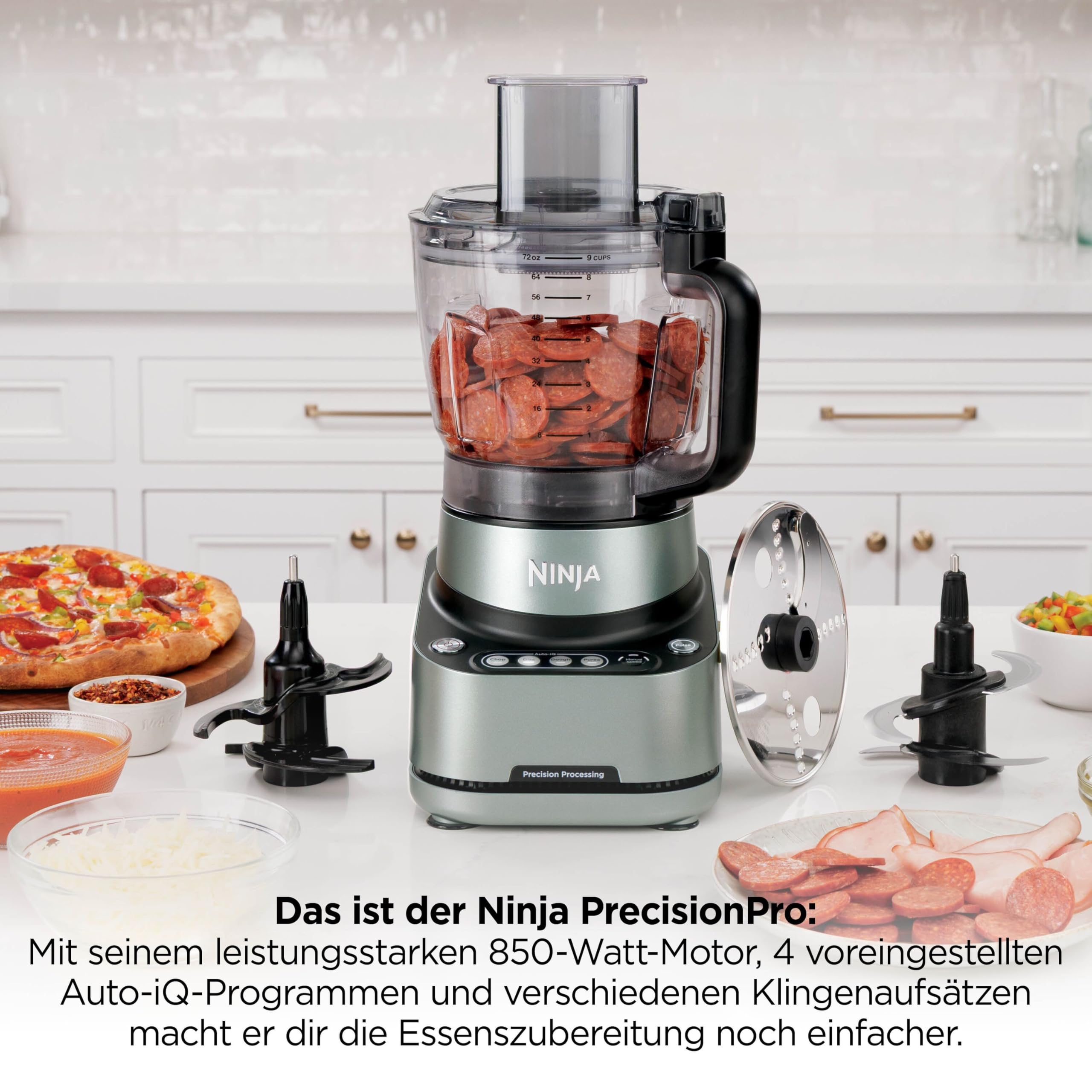 Ninja PrecisionPro 2,1 l Küchenmaschine, 4 Voreinstellungen und manuelle Einstellungen, Pizza- und Brotteig zubereiten, Gemüse schneiden und mehr, spülmaschinengeeignete Teile, Schwarz BZ651EU