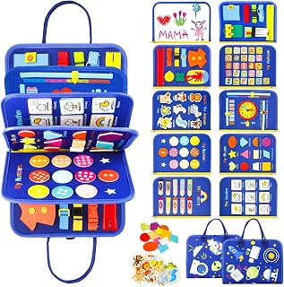 SaFeli Busy Board for Toddlers, Busy Book Montessori Toys for 1 2 3 4 Year Old Boys Birthday Gift - Preschool Learning Activities Travel Essentials Portable Sensory Toys for Airplane Car
