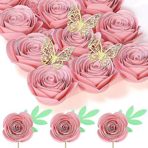 Mverse Pink Forever Rose, rosas enrolladas en 3D, decoraciones de flores de papel para marco de caja de sombra personalizada, mini manualidades