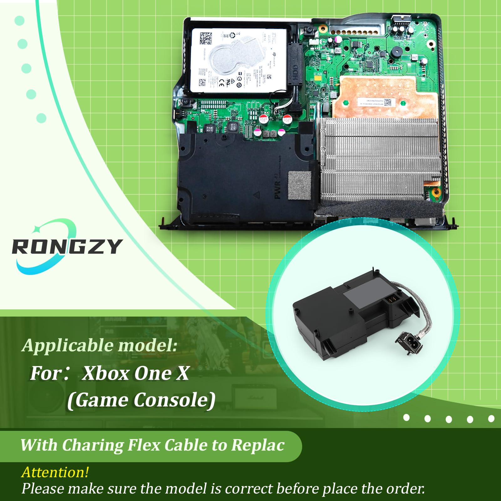 RongZy Für Xbox One X Netzteil Ersatz für One X Interne Netzteil Stromquelle mit AC-Adapter Konsolenzubehör mit Reparaturwerkzeuge