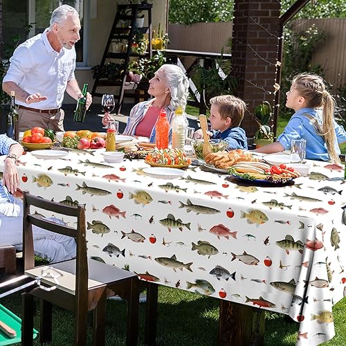 Miniatura 3 de Mantel de pesca de 3 piezas, decoraciones de fiesta bajo el mar, cubierta de plástico impermeable para decoración de pescadores pequeños,