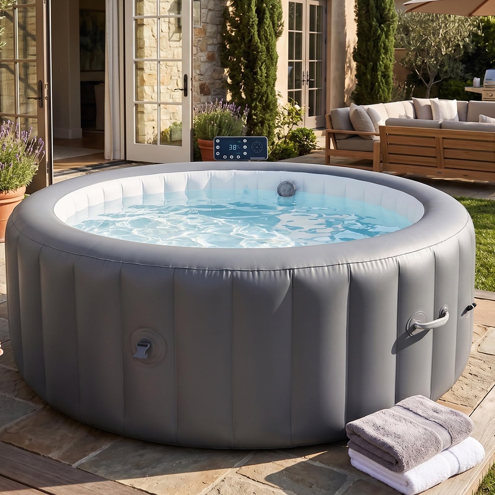 Hidromasaje Inflable para Uso en Exteriores e Interiores 40℃ Agua Calentada Inflado con un Clic Bañera de Masaje con Chorros de Aire Incluye Panel de Control Digital Duradero a Prueba de Desgarros S