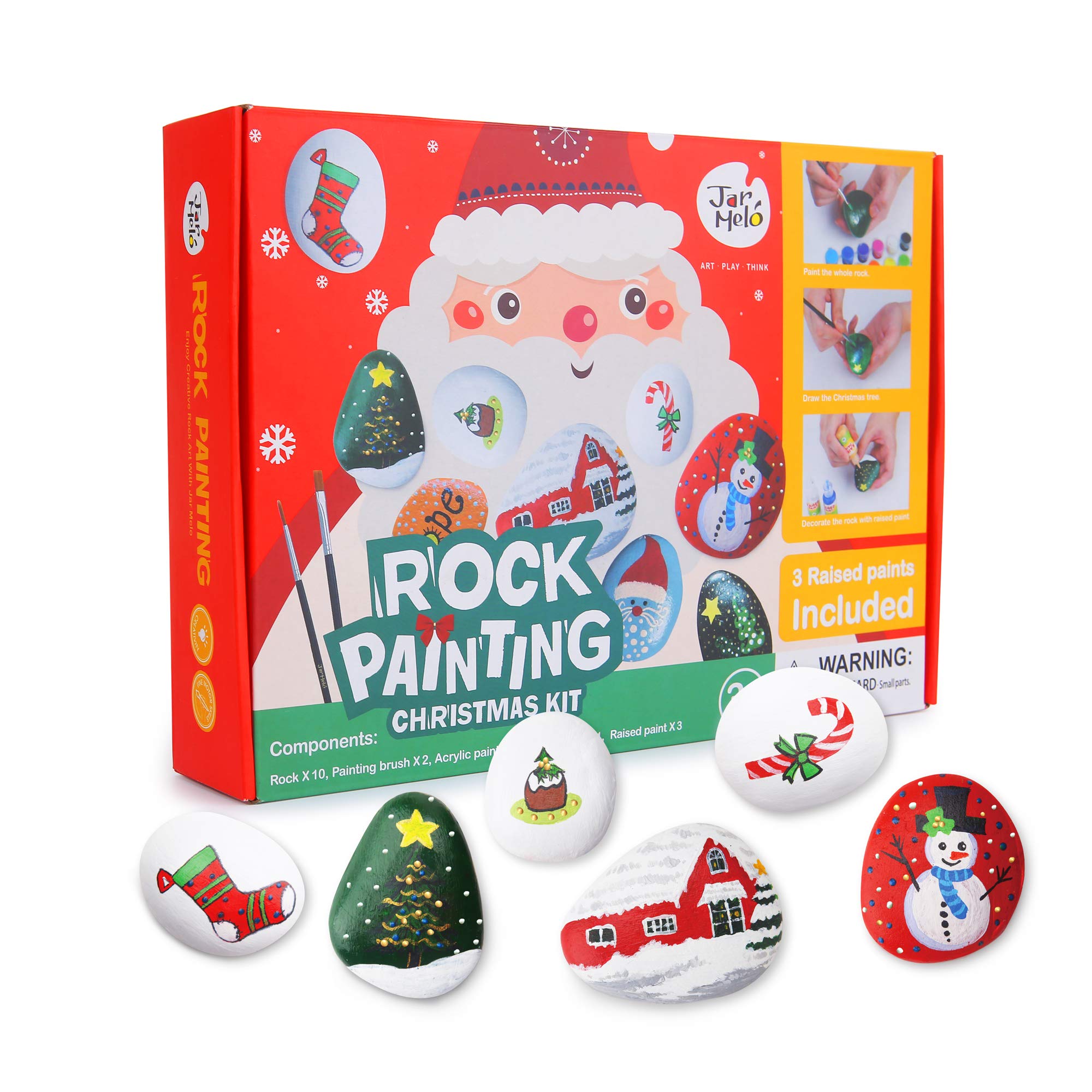 ar Melo Christmas Rock Painting Kit; Included Raised Paint ,Non-Toxic; Hide and Seek Rock Art; Creative Colorful Magic Stone; Arts and Crafts Kits for Adults and Kids; Gift