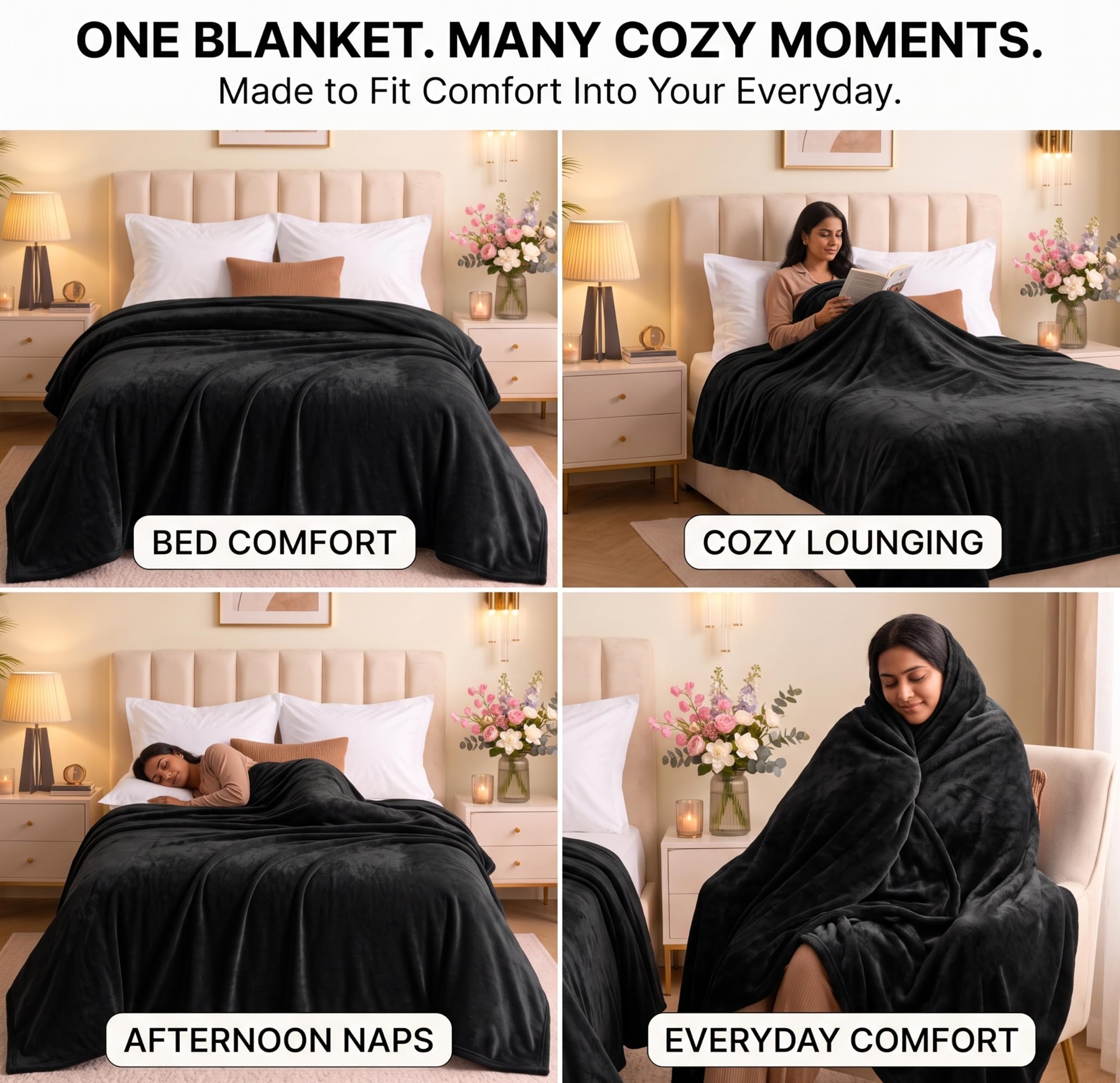 BSB HOME Premium Flannel Blanket - Ultra Soft Black -5