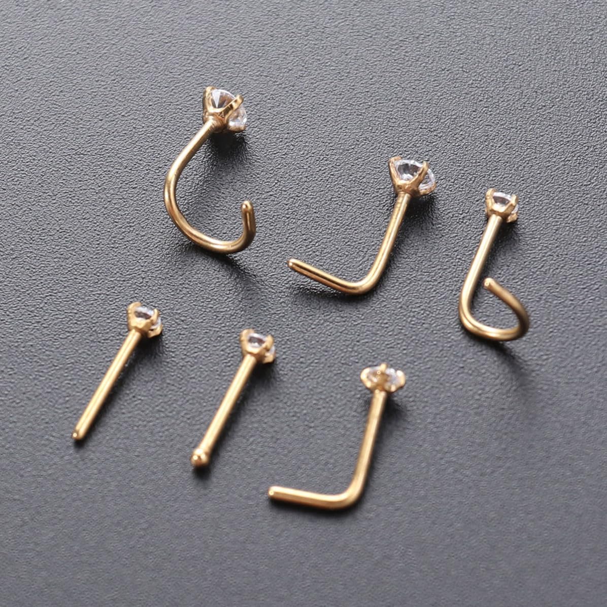 6pcs Zircon Nose Jewelry Stainless Steel Golden