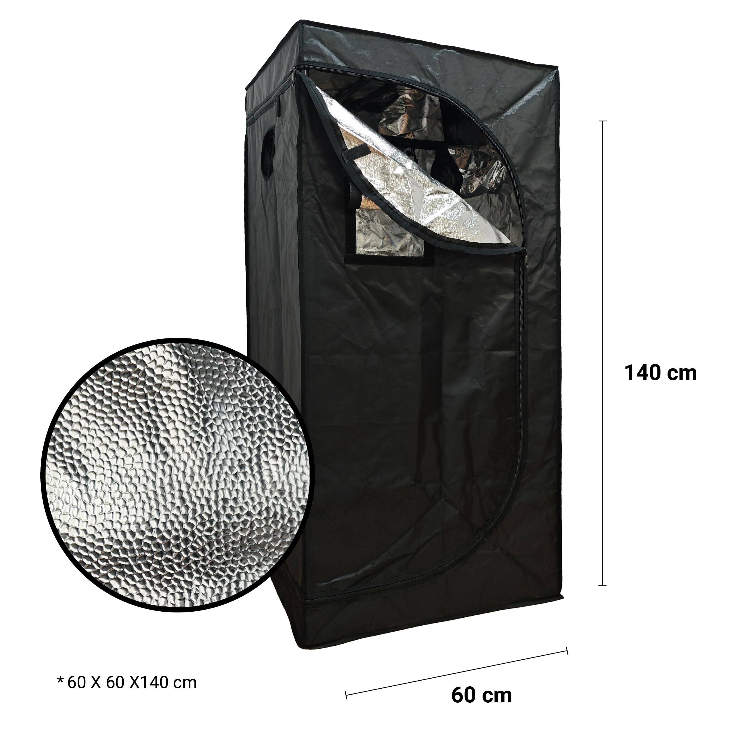 Armario de Cultivo Interior - Paredes Reflectantes 99% Mylar - Invernadero para Plantas - Impermeable y Desmontable - Tejido Nylon Resistente… (Negro, 60 cm X 60 cm X 140 cm)