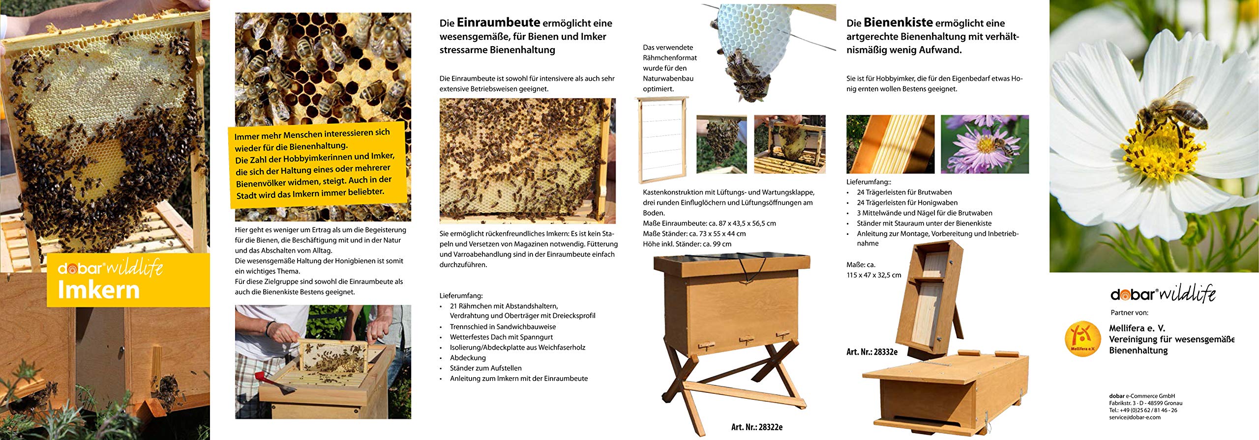 dobar Luxus-INSEKTENHOTELS 28332e Bienenkiste Massivholz Hobby-Imkerei - Honig-Bienen halten - Wesensgemäße Bienenhaltung für die eigene Honigernte - Imkerzubehör - 117 x 47 x 32,5 cm - Braun