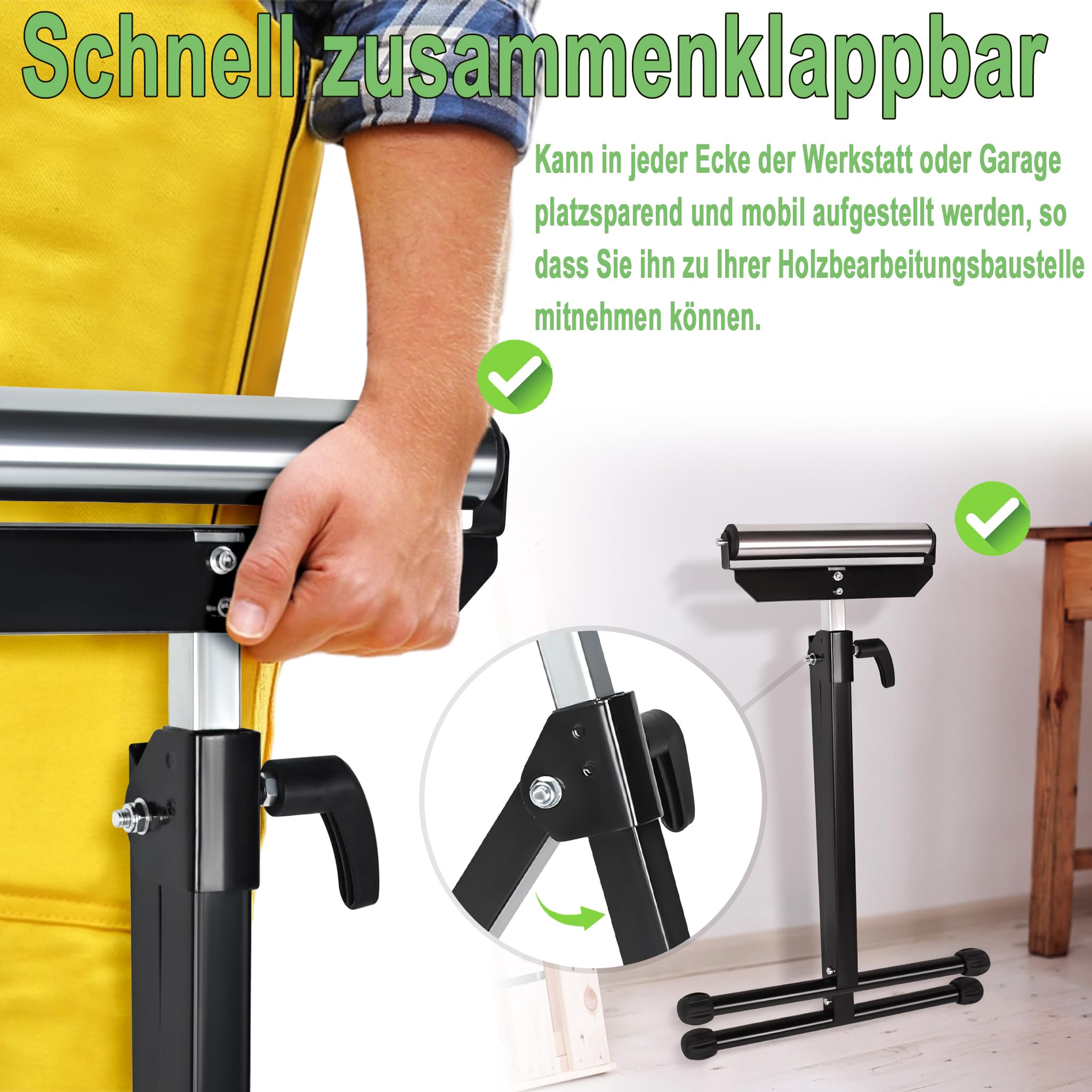Aufun 4x soporte con ruedas, regulable en altura, soporte con ruedas 68-107 cm, soporte con ruedas plegable, hasta 60 kg, soporte plegable para taller, con pies antideslizantes, negro