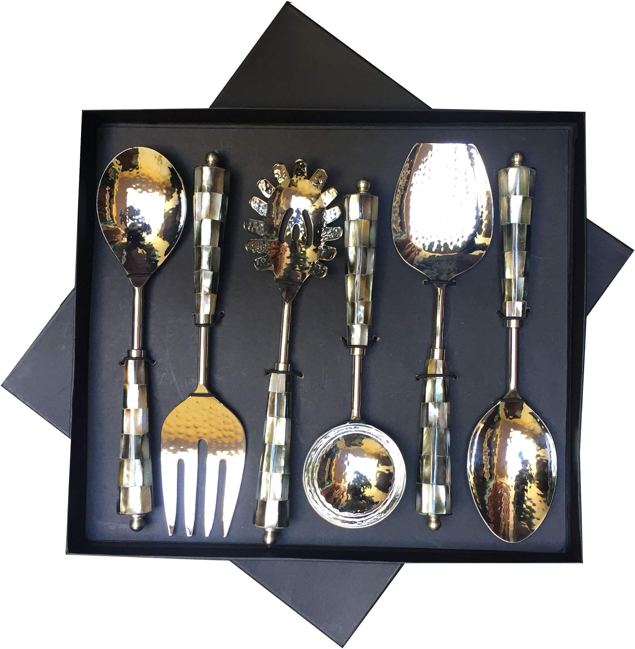 Maverics Black Mother of Peal (MOP) Round Handle Serving Spoon Set of Six pcs