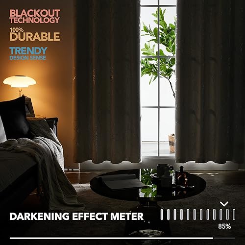 Miniatura 7 de Deconovo Cortinas para dormitorio, cortinas de oscurecimiento de habitación, panel insonorizado con aislamiento térmico, estampado de árbol