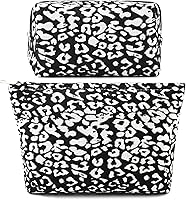 Vista 13 de SOIDRAM 2 Piezas Bolsa de Maquillaje Grande, Bolsa de Cosméticos a Cuadros de Gran Capacidad, Bolsa de Lona Mixta para Viaje, Bolsa Organizadora