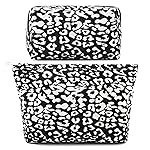 SOIDRAM 2 Pieces Leopard Print Makeup Bag Large Cosmetic Bag Capacity Canvas Mix Travel Toiletry Bag Organizer Cute Makeup Brushes Aesthetic Accessories Storage Bag for Women, Leopard Print Mix Black