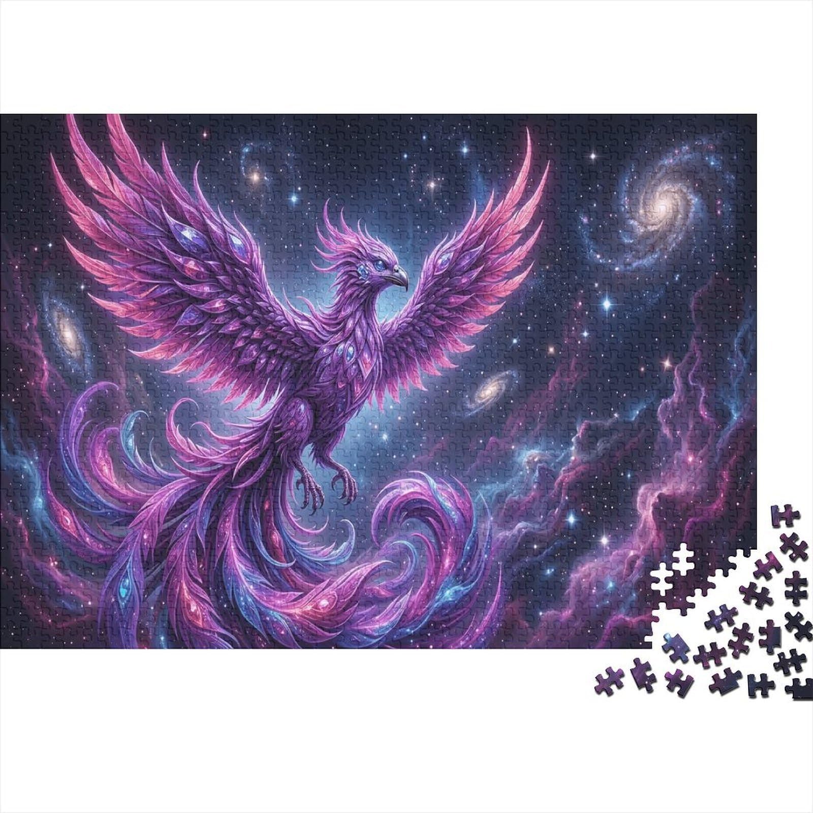 Purple Crystal Phoenix 1000 Pcs Recycled Cardboard DIY Jigsaw Puzzle Cosmic Nebula Gift Couples Date Night Cognitive Stimulation Group Activity 38x26cm/1000pcs