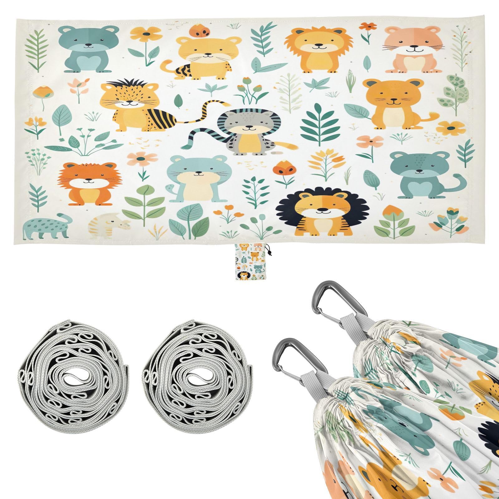 Kigai Cute Animals Camping Hammock Durable & Portable Travel Hammock Holds 330lbs with Tree Strapsm, Pocket, Camping Accessories