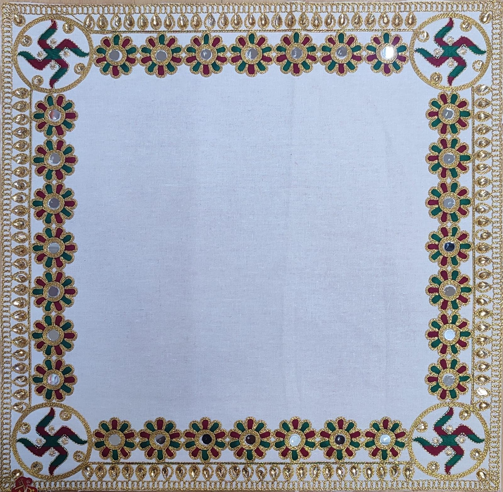 Yasamazing Kanku Pagla Rumal Cotton Embroderied Designer Rectangle Modern Heavy Silk Asan For Bride Baby Welcome Swaggat Footprint Hand Print Cloth With Carring Bag Pack of 1 (Rectangle) (riwz099)