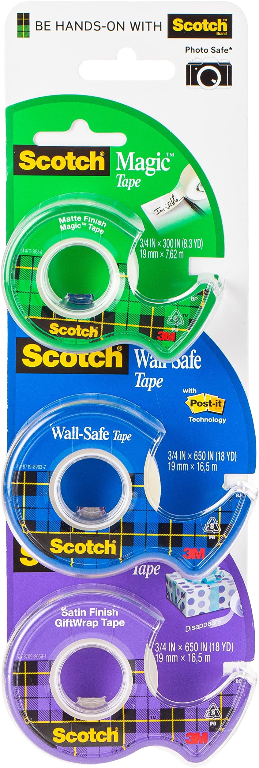 Tapes Promo 14 - Magic Tape + Wall-Safe Tape + Gift-wrap Tape, Different tape dispenser for all uses, choose the perfect one, 3 dispensers/pack