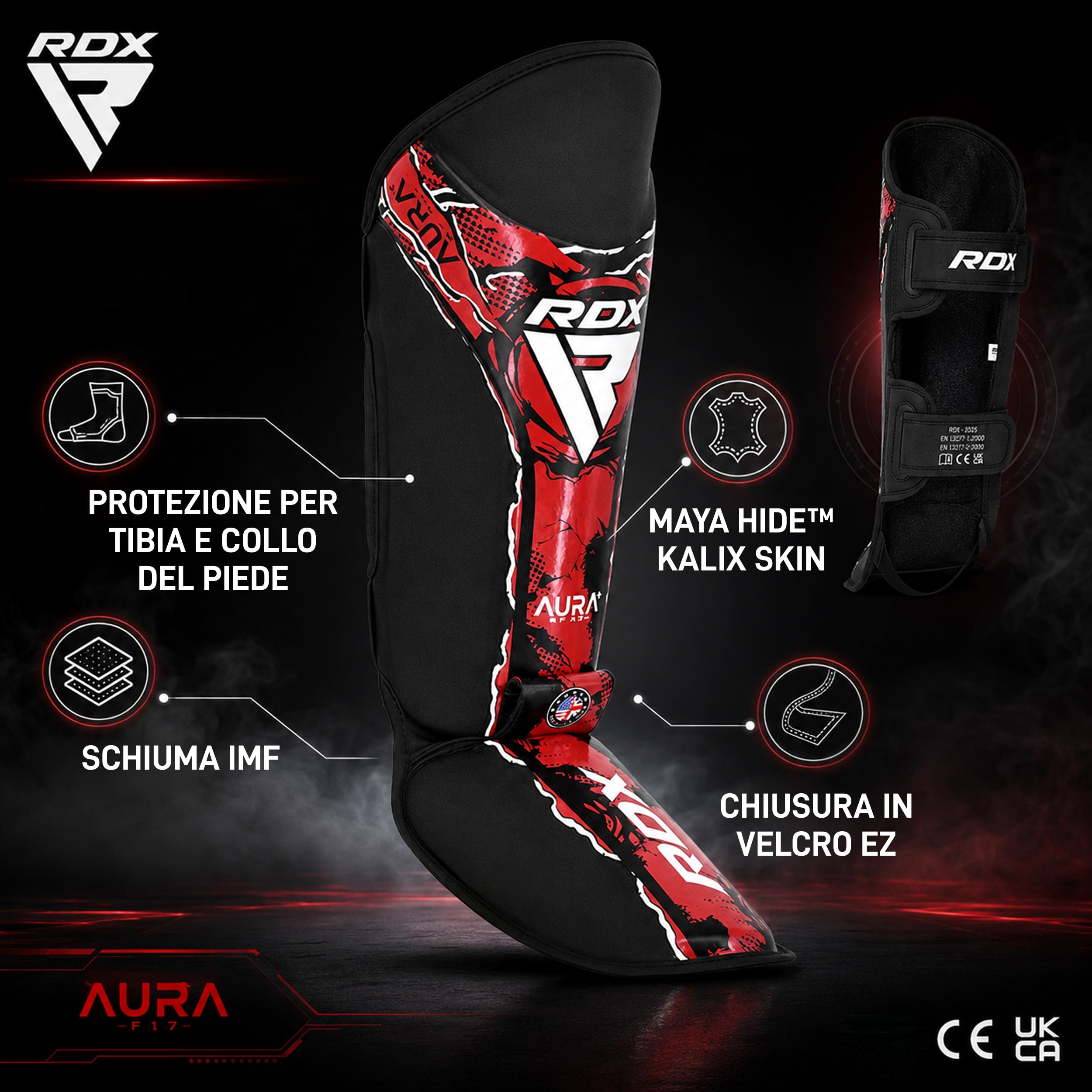 RDX Paratibie Aura F-17, Paratibie Kickboxing per Donne e Uomini, Paratibie MMA con Schiuma Stampata Ammortizzante, Paratibie Muay Thai e Protezioni per Arti Marziali