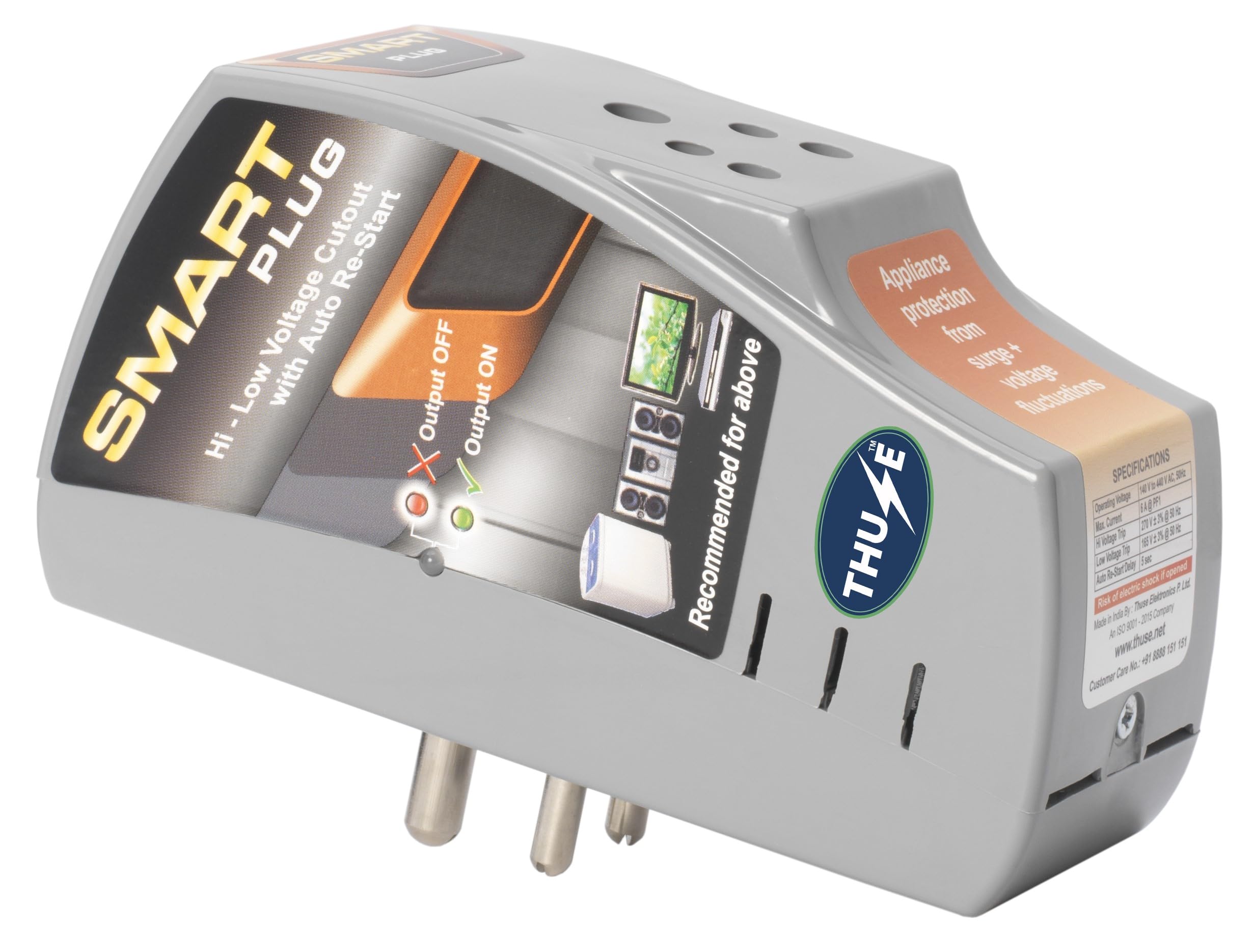 Smart Plug High Low Voltage Protector @ 6Amp Rating with Surge Protection Upto 4000 Volts_Grey-image-33