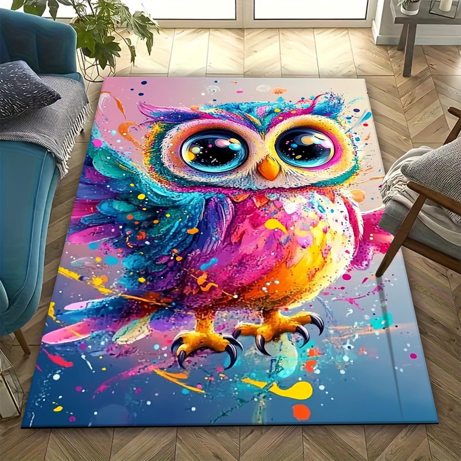 Tapis de salon motif hibou 3D pour créer une ambiance cocooning et moderne dans votre chambre