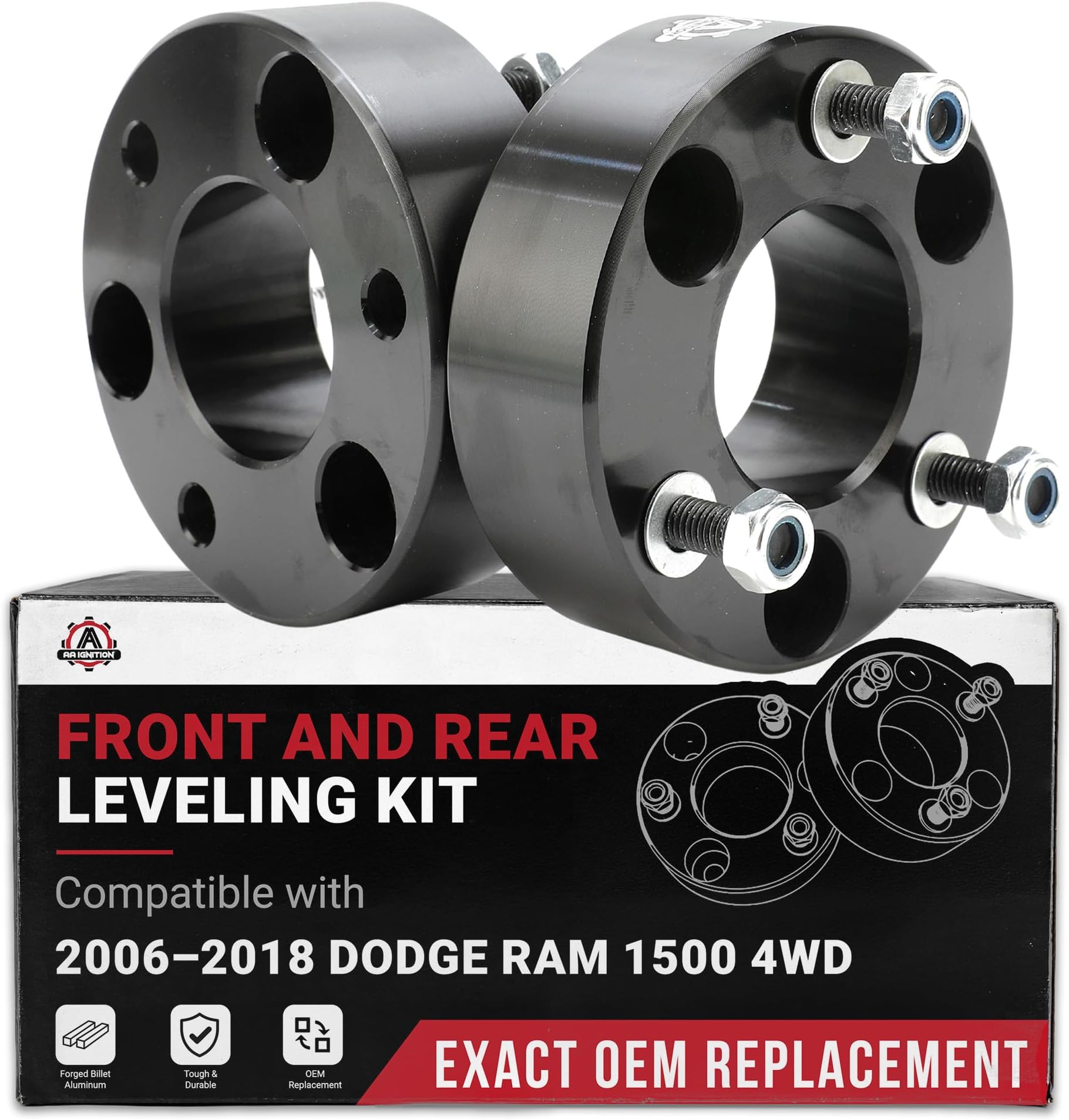 Front Suspension Leveling Lift Kit 2.5 inches 2 Inch Aluminum Billet Forged - Compatible with Dodge, Ram - Ram 1500, 1500 - Body Lift Kit - 2006-2018