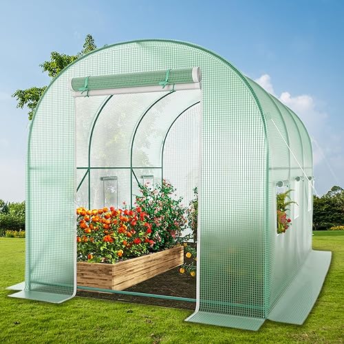Walk-in Greenhouse, 10x7x7 FT Heavy Duty Tunnel Green House for Outdoors, Portable Green Houses for Outside, Winter Hot House with Metal Frame & Roll-up Zipper Door Screen Windows