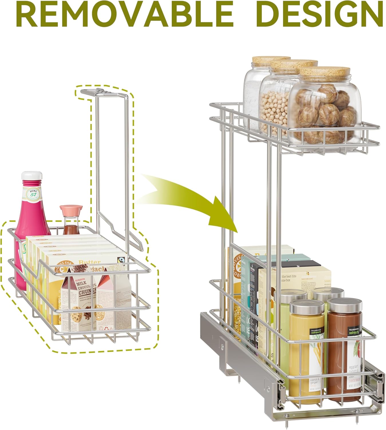 2 Tier Under Sink Organizer 11"W X18"D, Pull Out Cabinet Organizer One Removable Basket, Under Sink Slide Out Chrome Plated, Under Kitchen Bathroom Sink Organizer, 1 Pack - Image 2