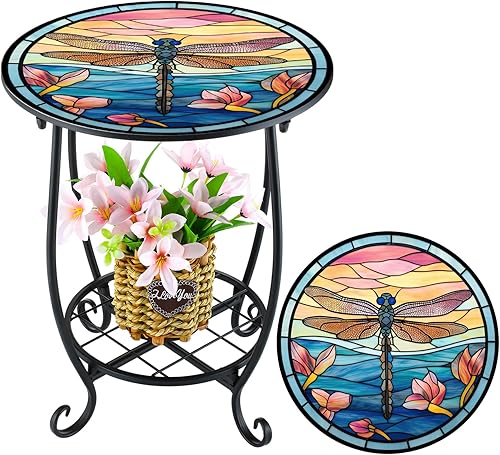 Miniatura 12 de Mesa auxiliar redonda para exteriores, mosaico pequeño, decoración de patio, planta interior, mesa de té para patio, porche, jardín, sala de estar,