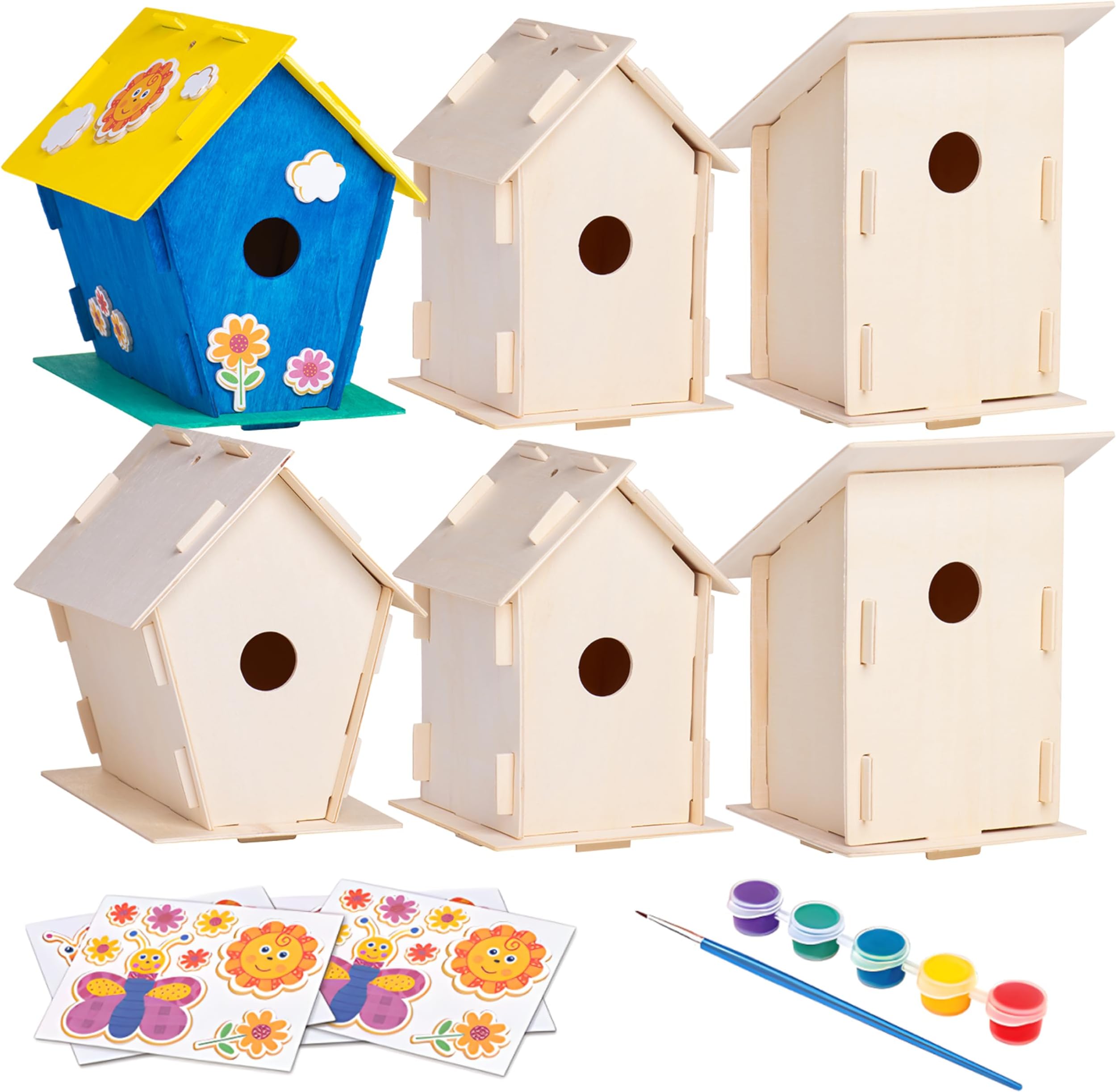 Neliblu 6 DIY Wooden Birdhouses Kids Bulk Arts and Crafts Set, Crafts