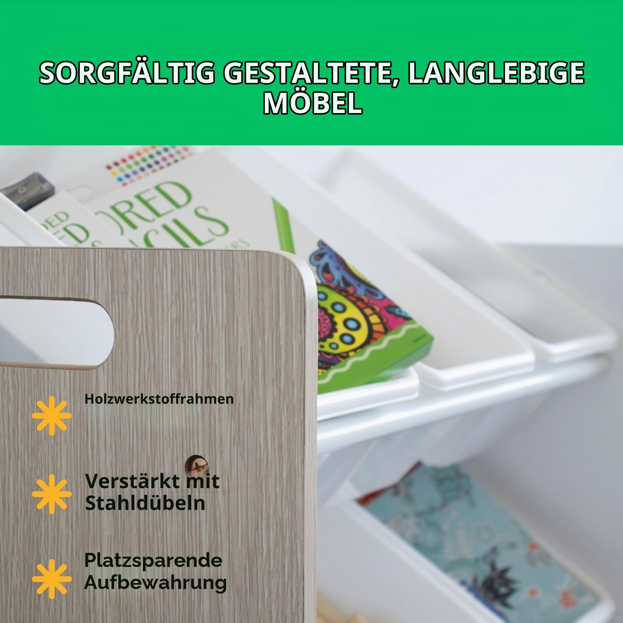 Humble Crew stilvolles Kinderregal in Abgeschliffen/Weiß! 9 Kisten für Spielzeug, ideal für Kinderzimmer. Ordnung mit schickem Design schaffen