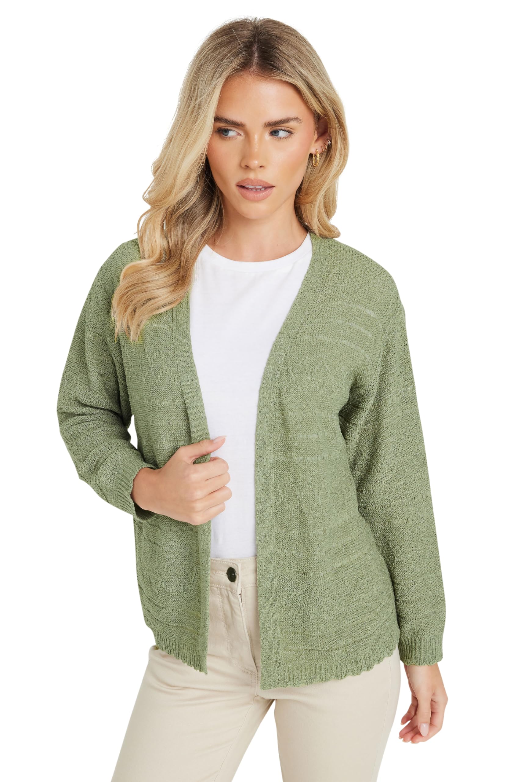 M&Co Petite Tape Yarn Cardigan - Light Khaki - Size 12-14