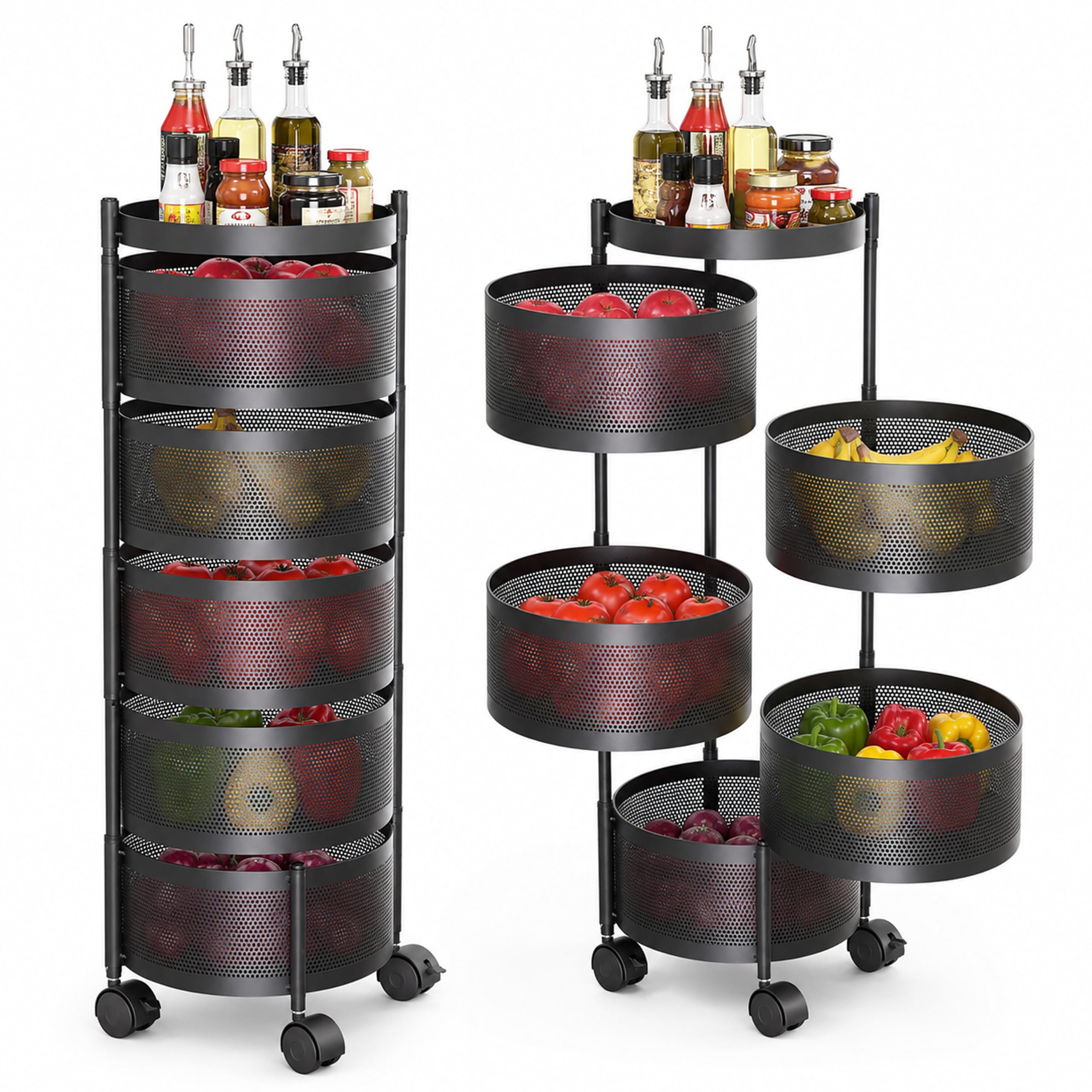 JD FRESH Metal Round Kitchen Rotating Trolley/Onion Potato Storage Rack/Kitchen Cabinet Spice Stand/Vegetable Storage Rack/Fruit Storage Holder/Container Basket/Organizer Holder for Kitchen(5 Tier)-image-44