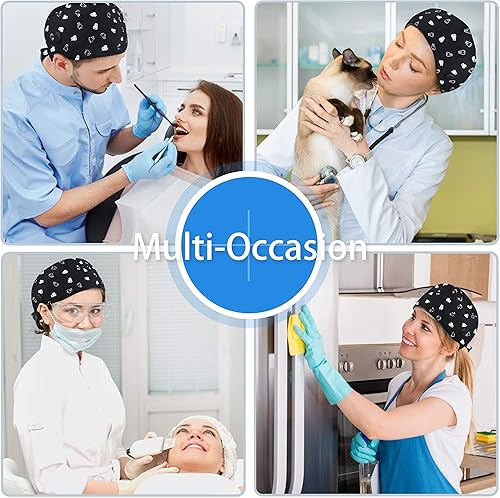 Miniatura 97 de QBA Adjustable Working Cap with Button, Cotton Working Hat Sweatband, Elastic Bandage Tie Back Hats for Women & Men, One