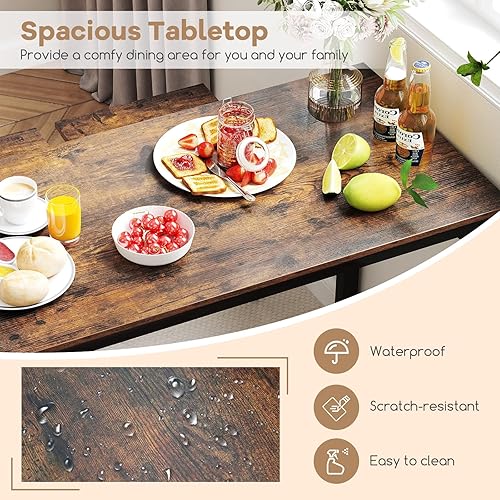 Miniatura 2 de GOFLAME Juego de mesa de comedor de 4 piezas juego de altura de mostrador con un banco largo y dos taburetes diseño moderno que ahorra espacio