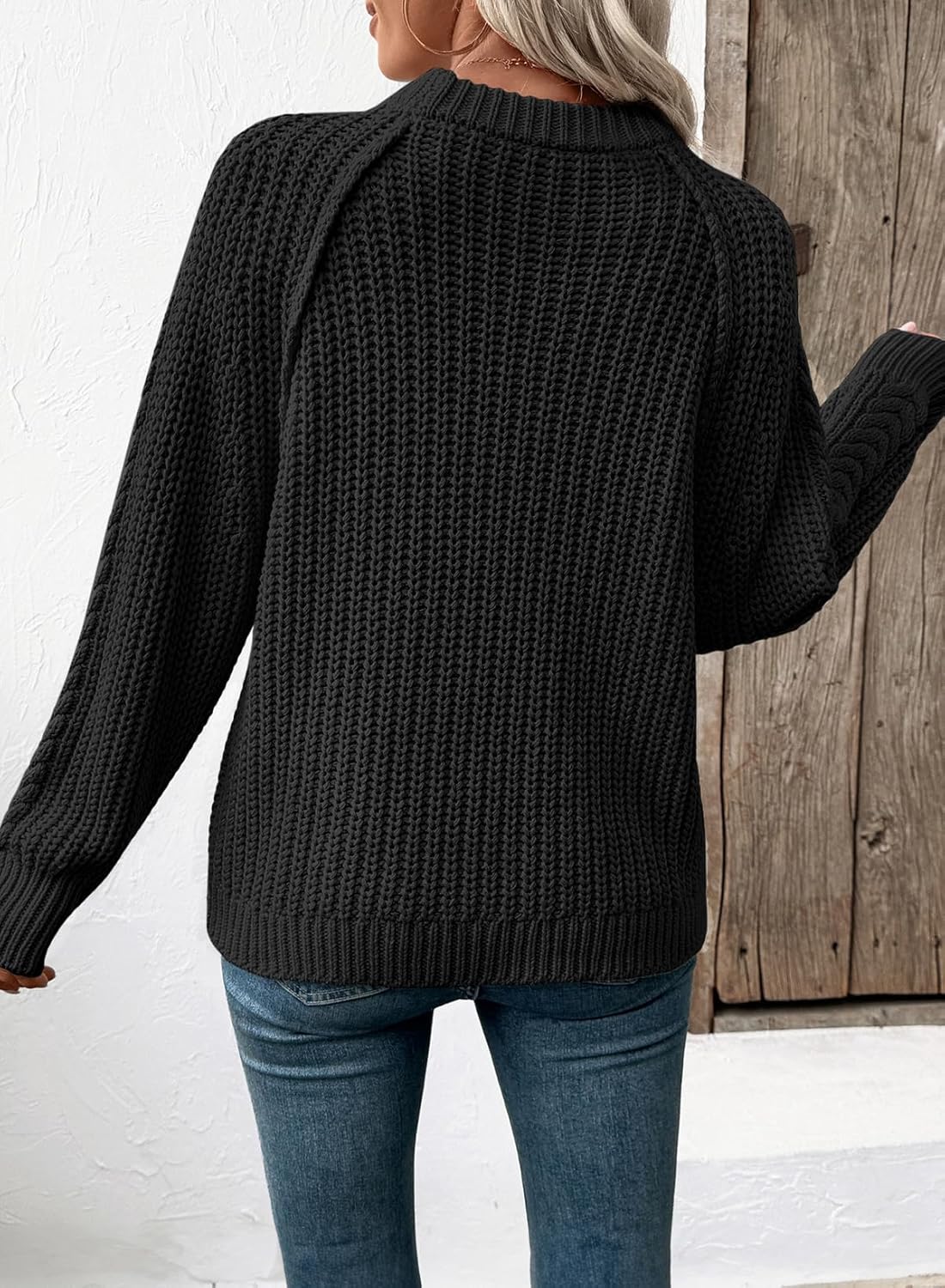 EVALESS Womens Sweaters Casual Crewneck Long Sleeve Cable Knit Chunky Lightweight Oversized Sweater Pullover Outfits - Image 4