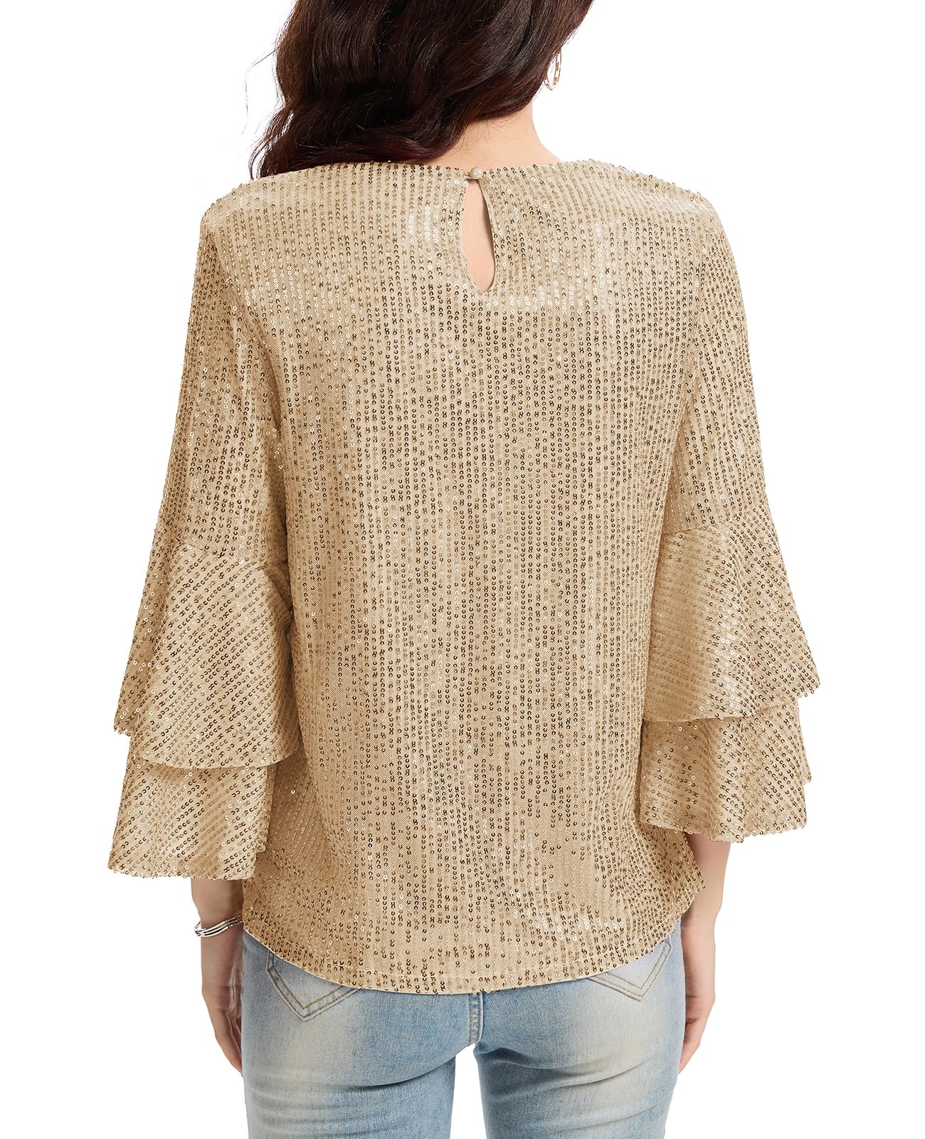 Haut à paillettes pour femme - Manches longues - Col rond - Pour les loisirs, les fêtes, les festivals
