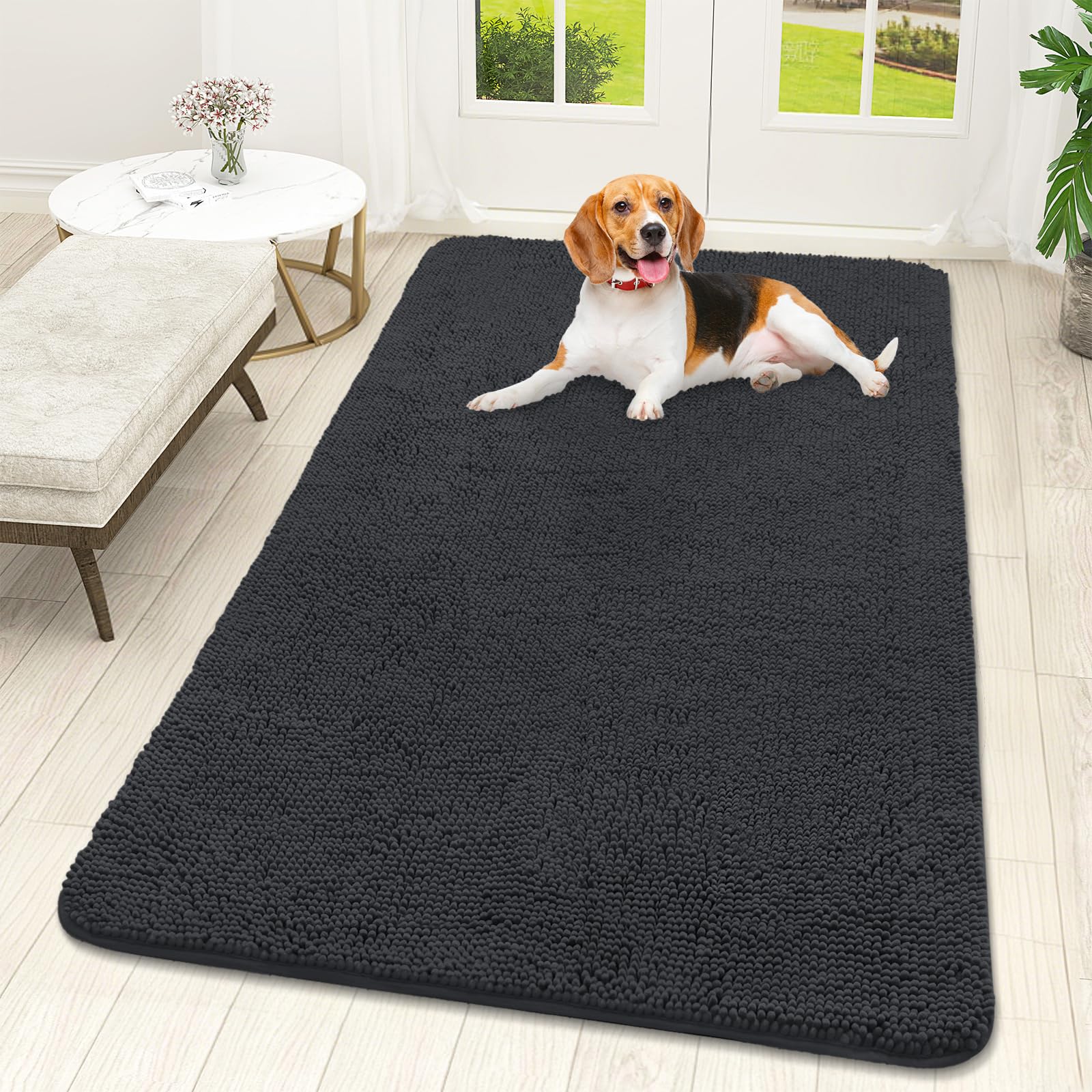 OLANLY Dog Door Mat for Muddy Paws 59x32, Super Absorbent Chenille Mud Mat