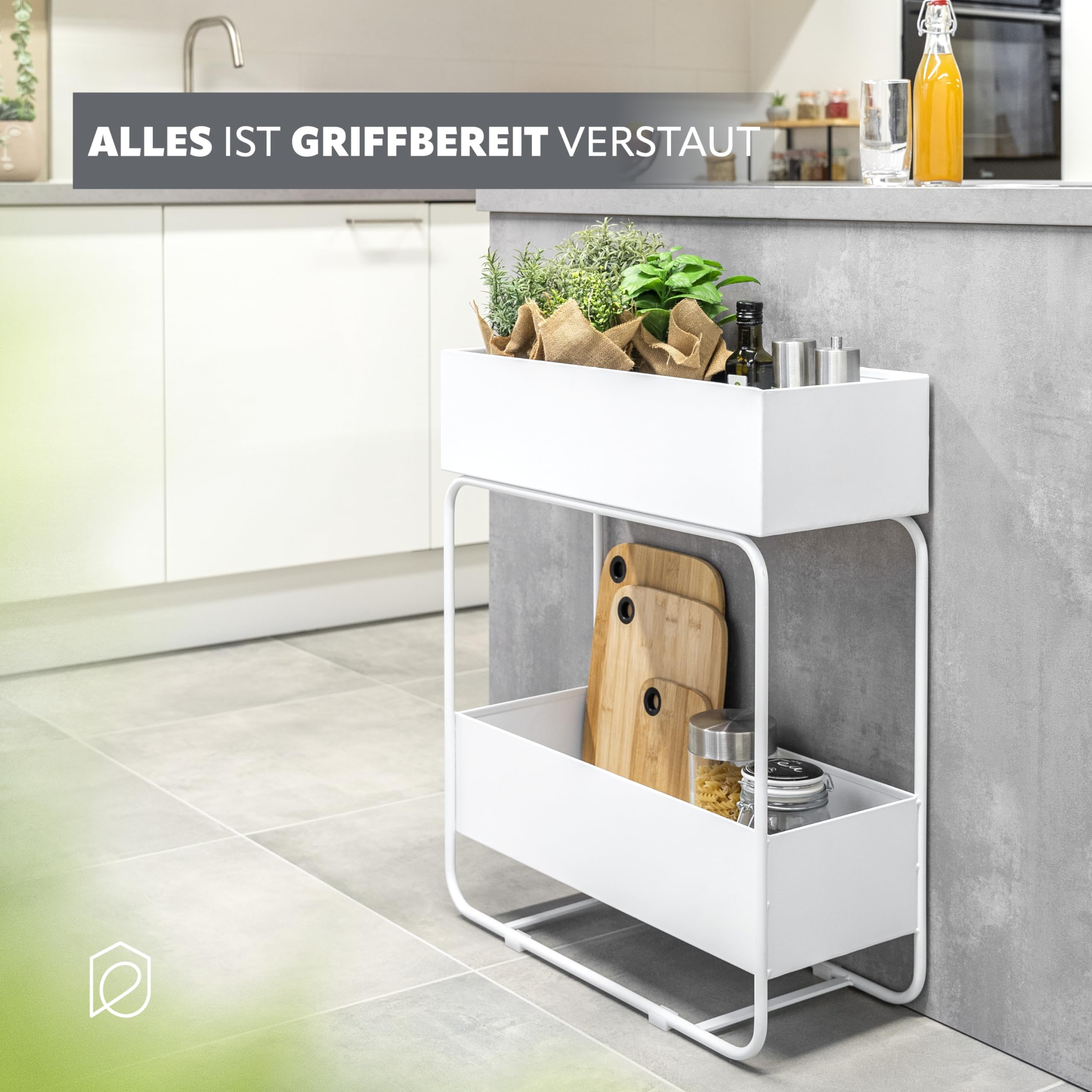 eluno Pflanzenständer, Blumenständer mit 2 Ablagen, Bücherregal, stilvolles Multifunktionsregal aus Metall ca. 60 x 25 x 71 (B/T/H) (Weiß)