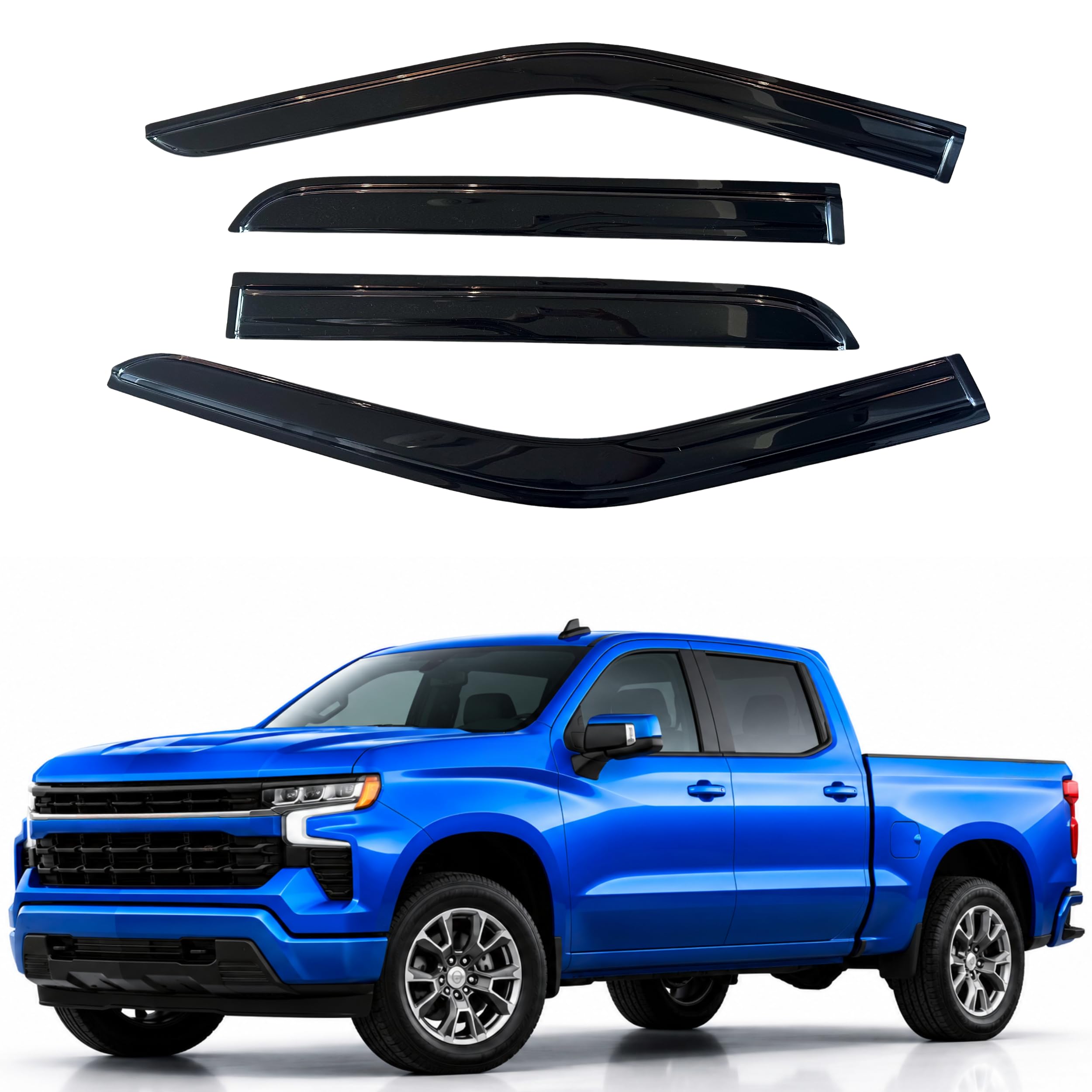 IG Window Visors Fit for 2019-2026 Chevrolet Silverado/GMC Sierra 1500 Crew Cab, Out-Channel Rain Guard Vent Deflector, Truck Accessories for 2020-2026 Chevy Silverado/Sierra 2500HD 3500HD Crew Cab