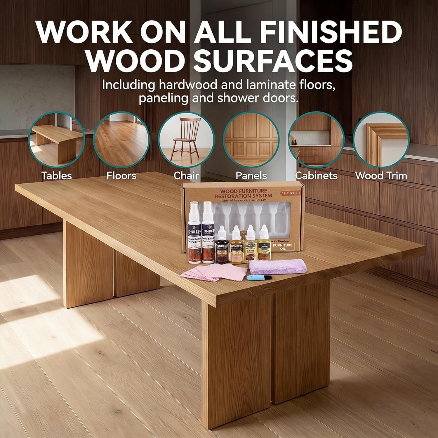 Premium Wood Furniture Care Set (12-Piece) - Includes Wood Cleaner & Water Mark Remover, Dark/Light Scratch Repair Kit & Furniture Care Oil | Friendly for Cabinets, Tables & All Wood Finished Surfaces