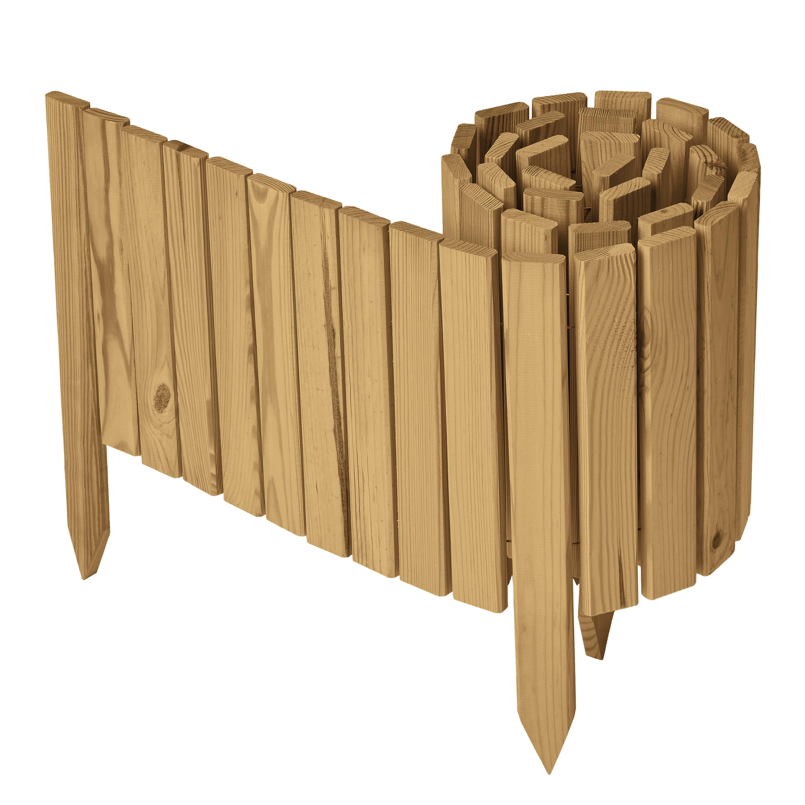 Garronda Beeteinfassung Holz Rollzaun Holzzaun 30 cm x 200 cm imprägniert Flexibler Rollborder Rasenkante Palisade Gartenzaun Umzäunung für Garten GD-0149, Hellbraun