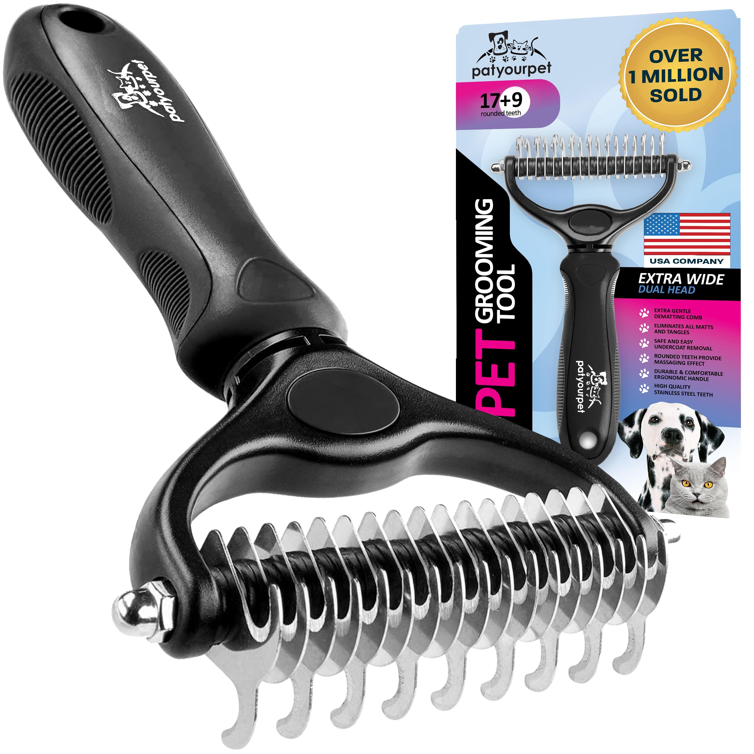 Pat Your Pet Deshedding Dog Brush For Shedding – Cat Brushes For Indoor Cats, Double-Sided Cat Brush Deshedding & Grooming Tool For Long Haired And Short Haired Dogs, Skin-Friendly