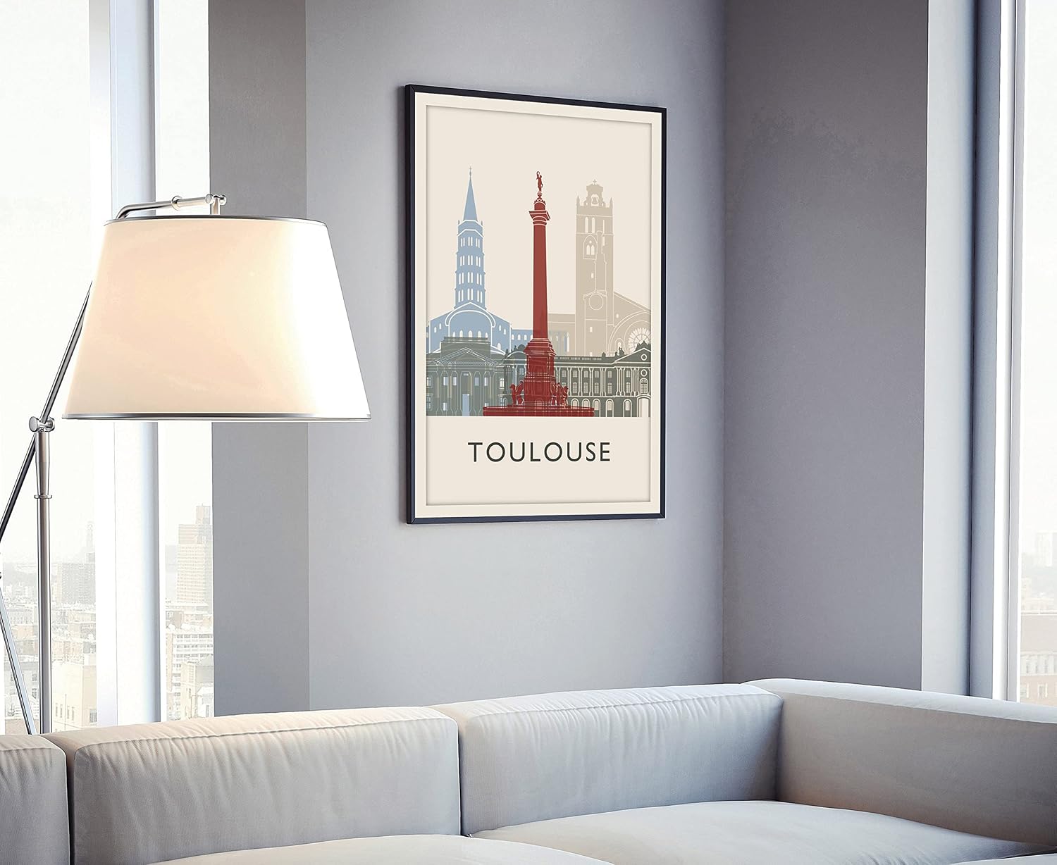 Toulouse Illustration Poster, Toulouse France Skyline Poster Cityscape and Landmark Print, Toulouse Home Wall Art, Office Wall Decor - 12x18