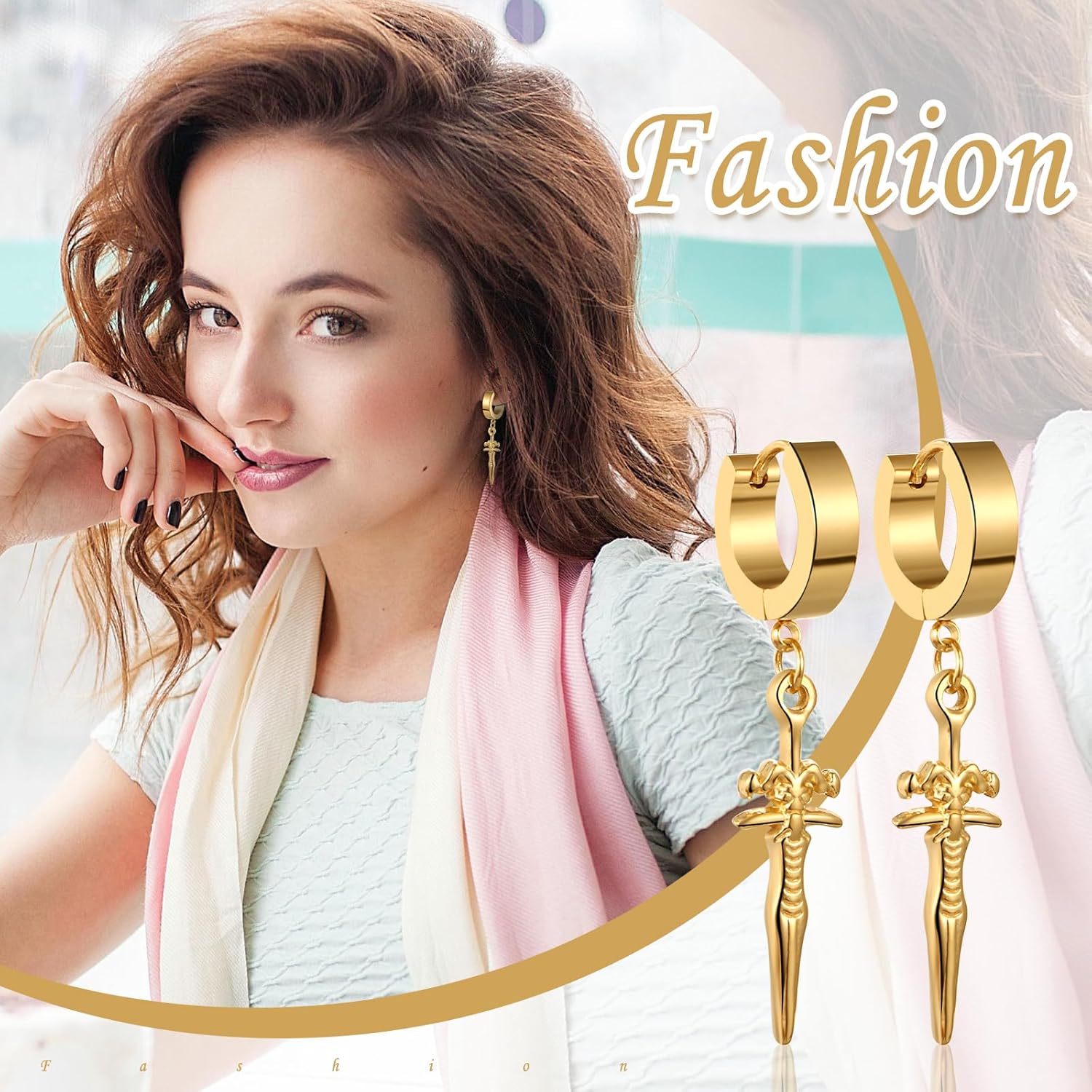 OIDEA Sword Dangle Earrings for Men Women: Hip Hop Punk Dagger Earrings Stainless Steel Hypoallergenic Piercing Gothic Huggie Hinged Hoop Earrings Jewelry Gifts - Image 8