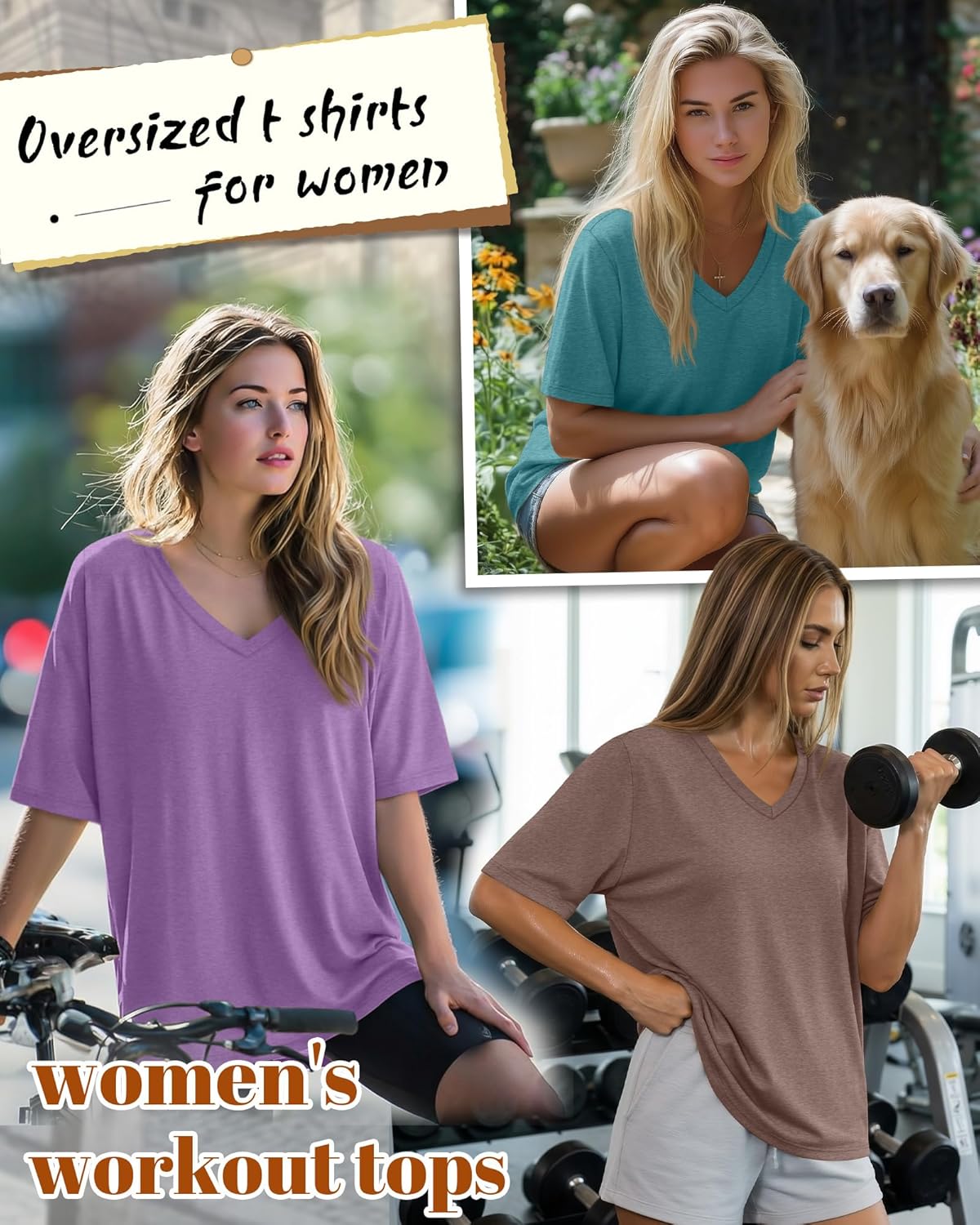 3 Pack Womens Oversized Half Sleeve T Shirts V Neck Tops Basic Tees Loose Fit Summer Casual Clothes
