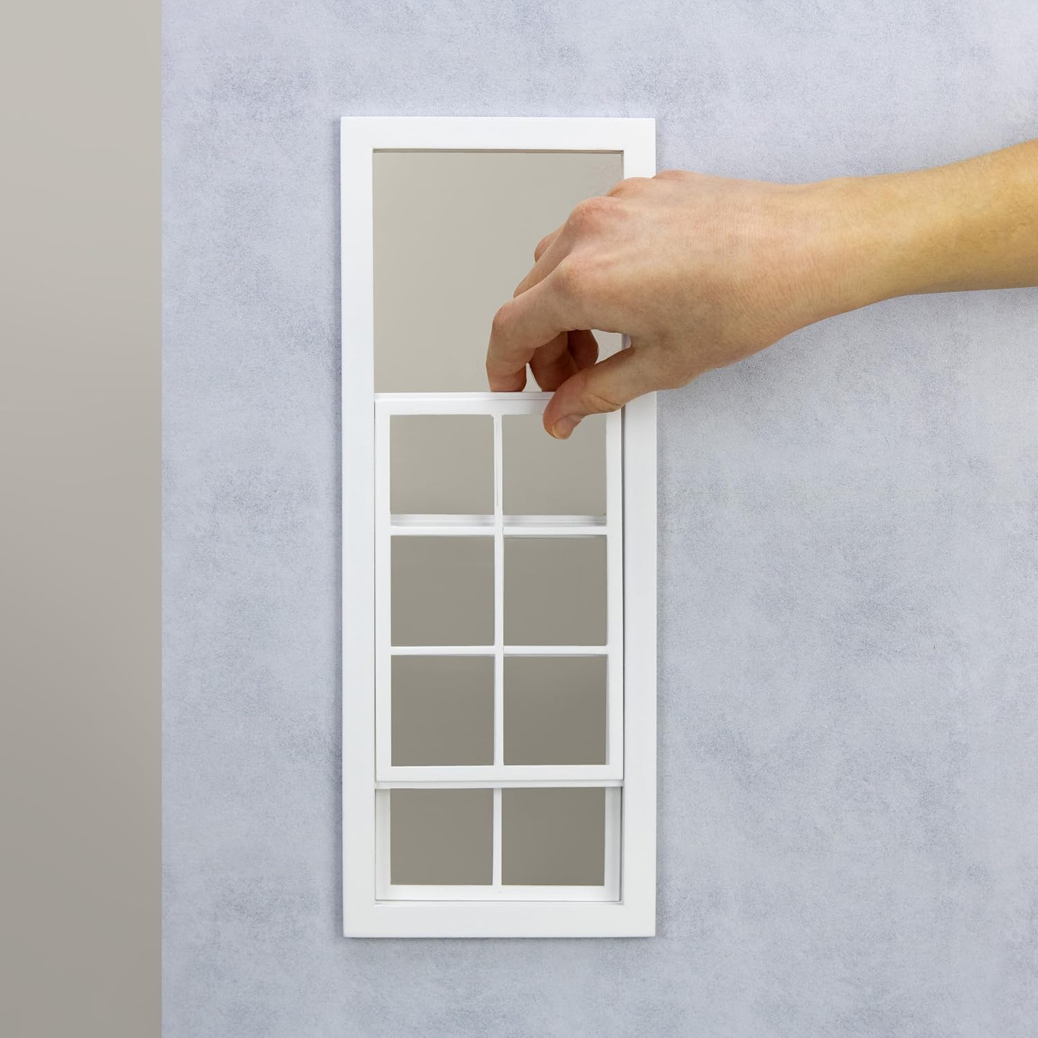 1/6 Scale Wooden Dollhouse Sliding Window with Glass – 12-Pane French Panoramic Design, White – Miniature Window for 12 Inch Dolls, Diorama & Roombox