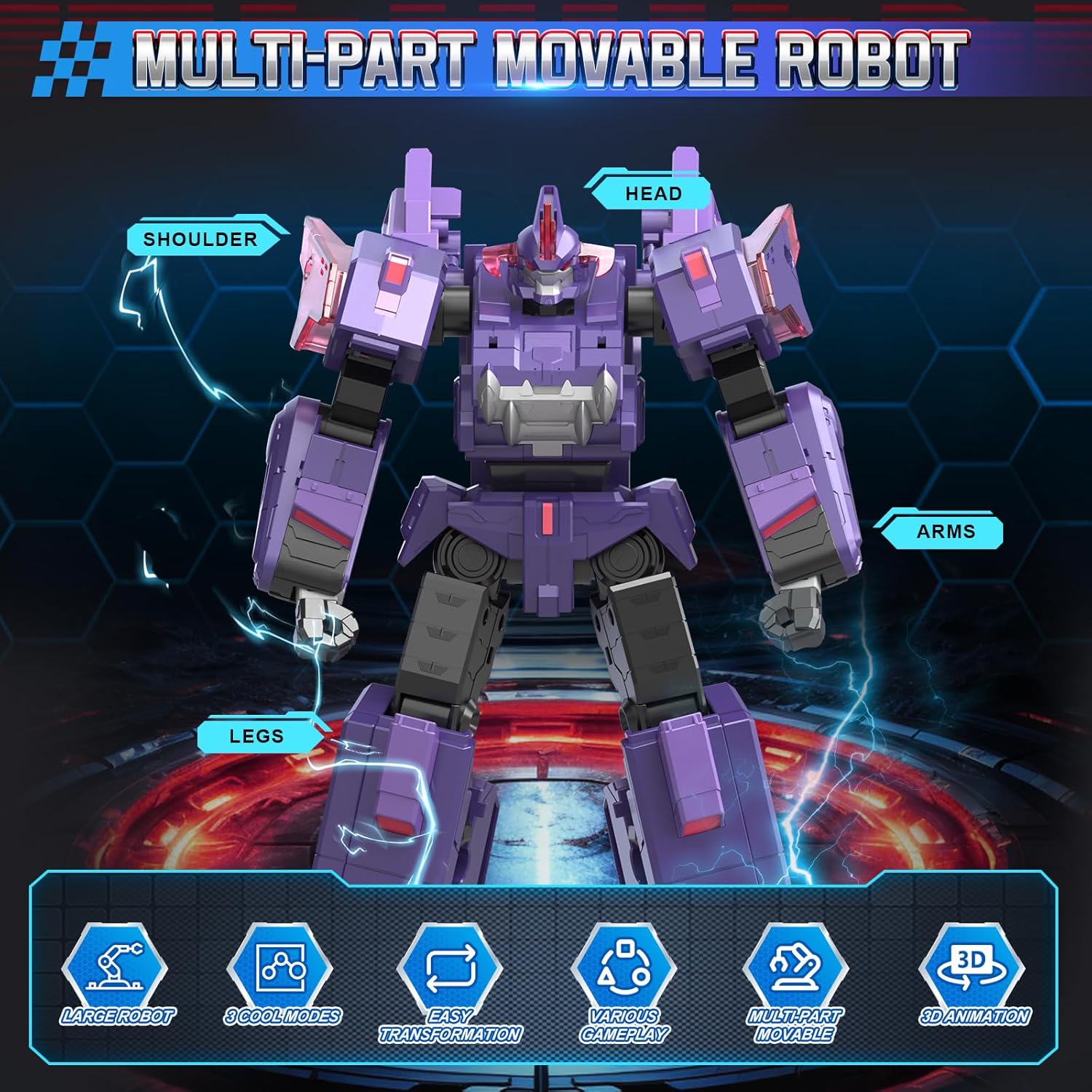 QUANTUM HEROES DINOSTER Robot Transformable 3 in 1 Mosa Storm, 8.66 Inches, Toys for Children, Transforming Toys Trolley and Robot for Boys and Girls 5 6 7 8 9 10 Years, Purple